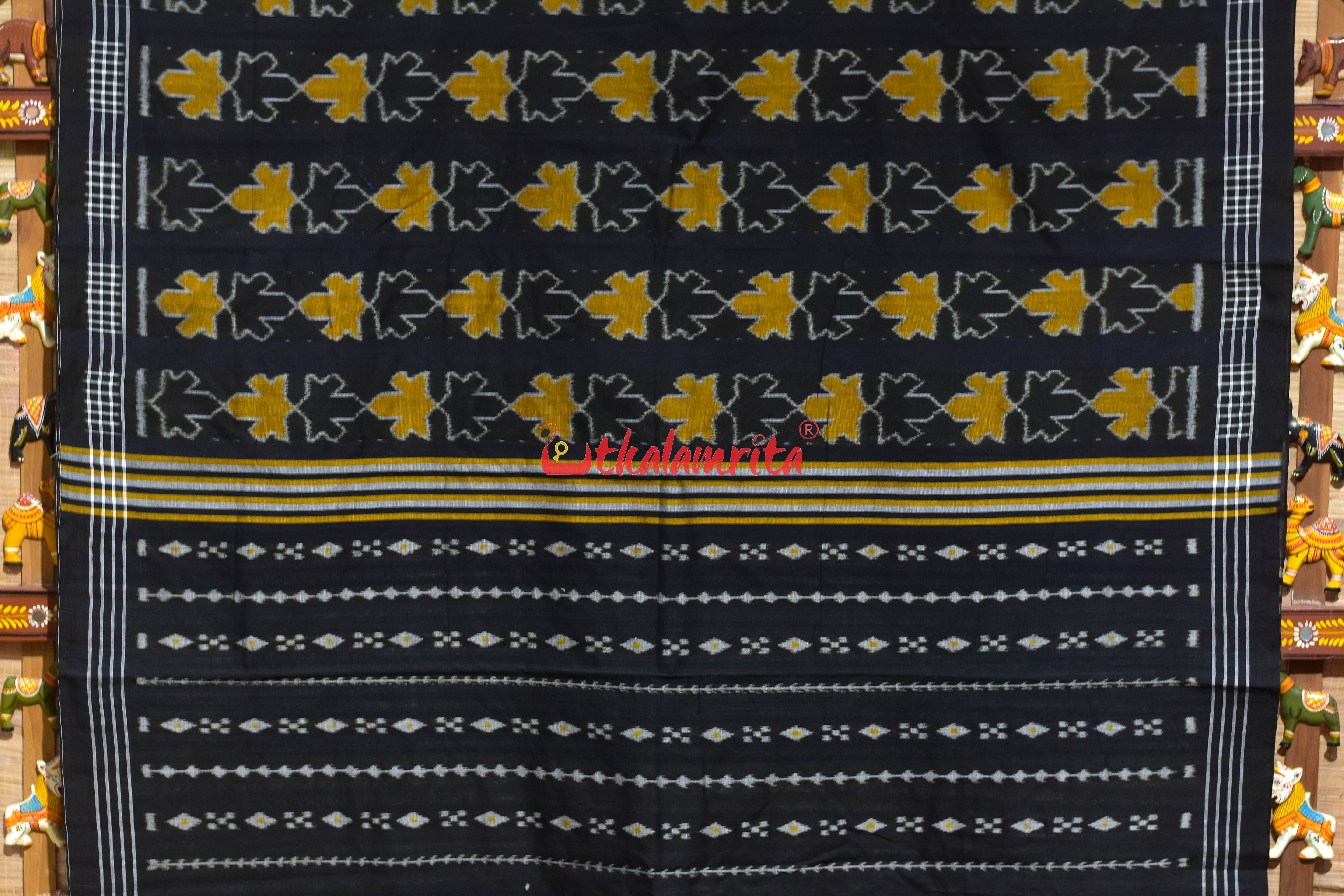 Kalara Patra Black Golden Khandua Ikat Cotton Saree