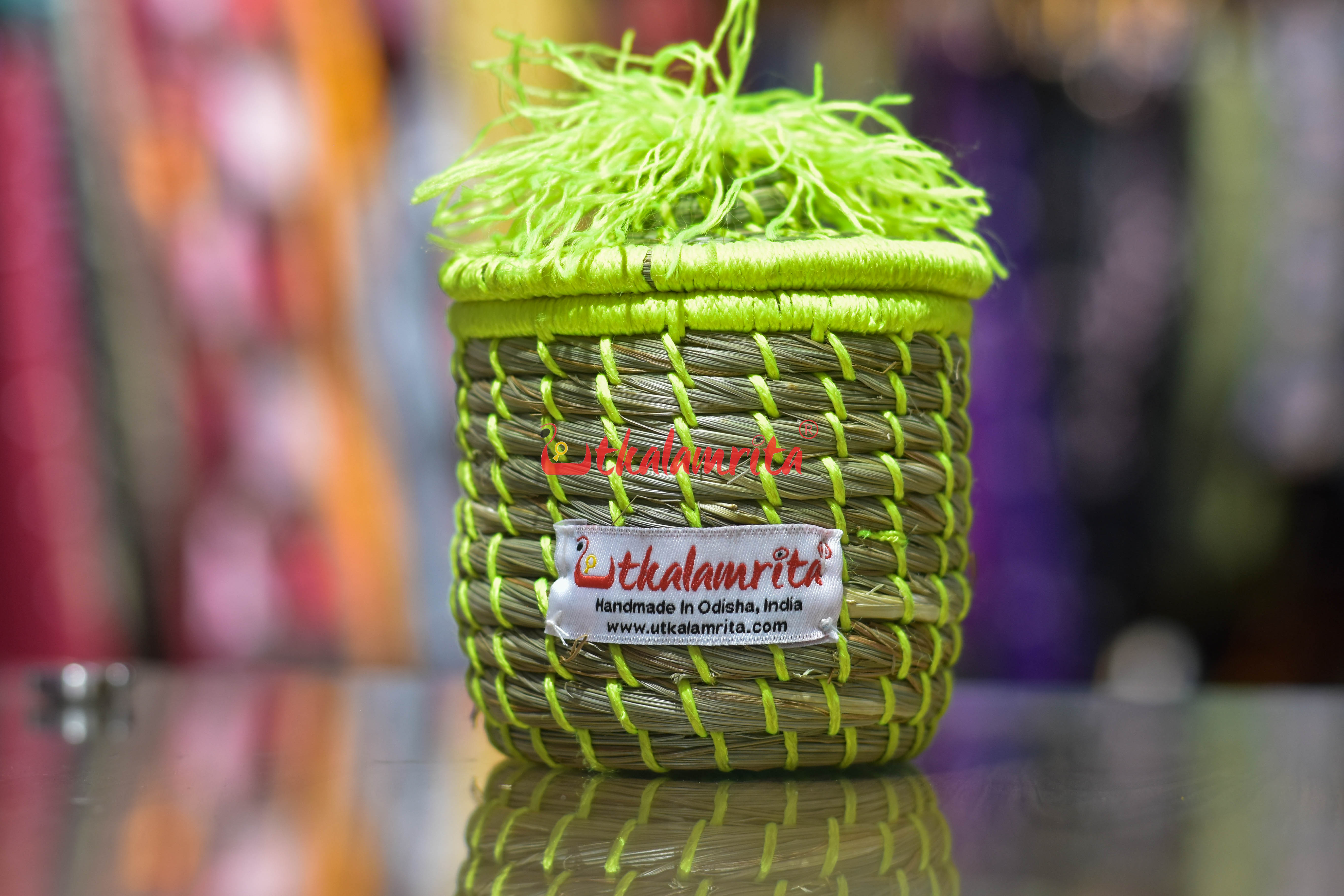 Sabai Grass Chuti Thread Jewellery Box Fluorescent Green