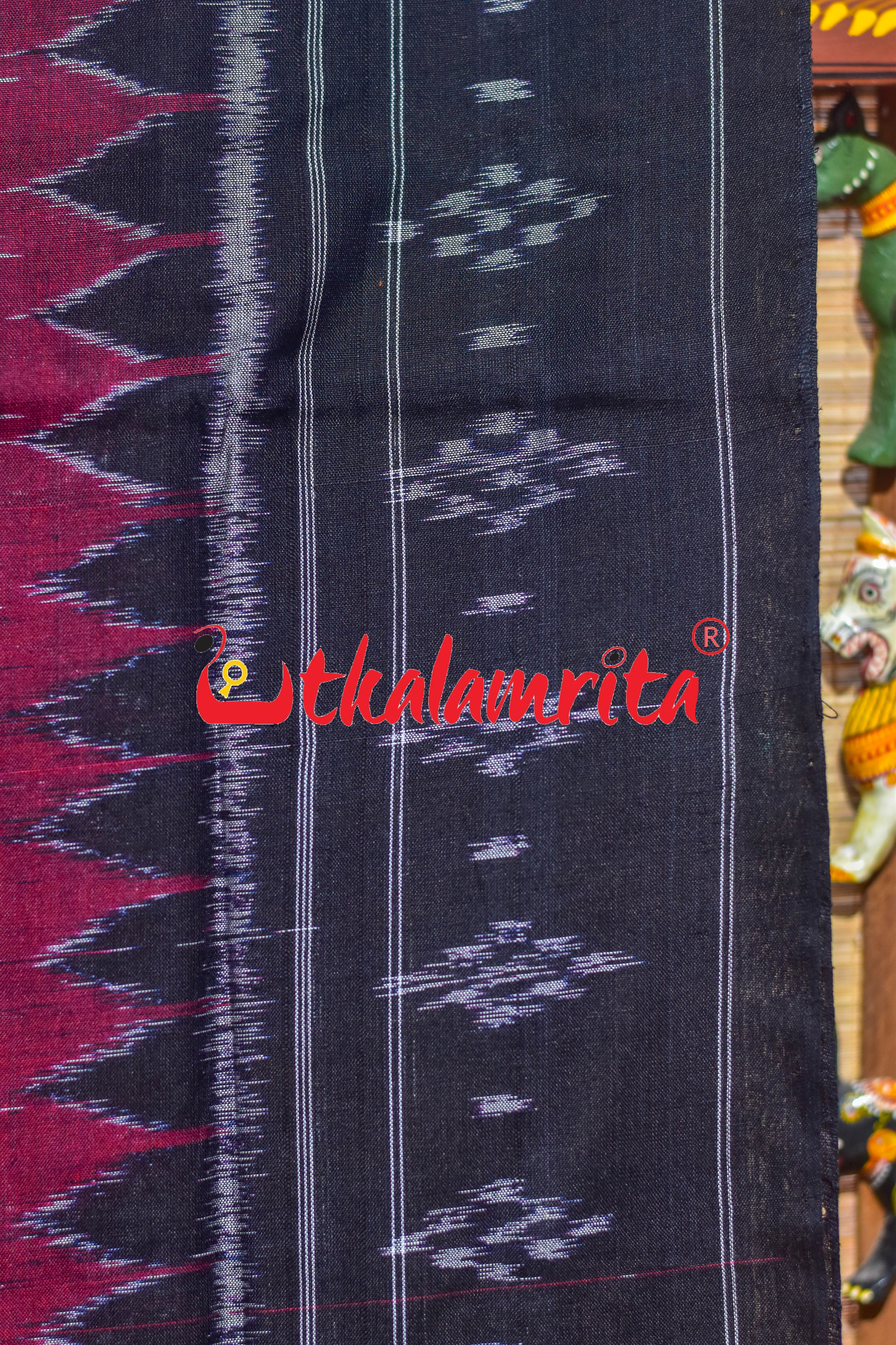 Maroon Black Labanga Khandua Cotton Saree