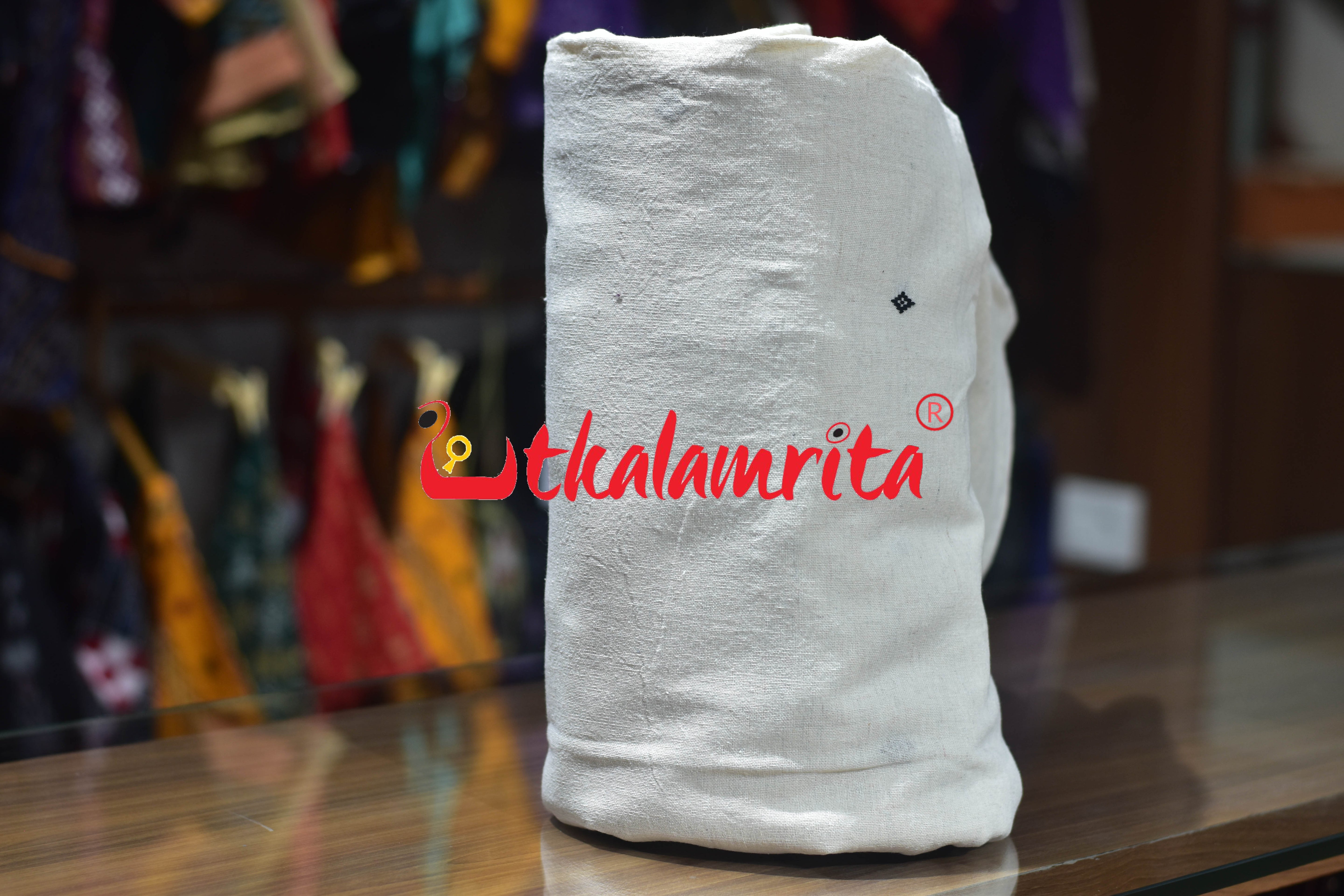 White with Black Buti Kotpad (Fabric)