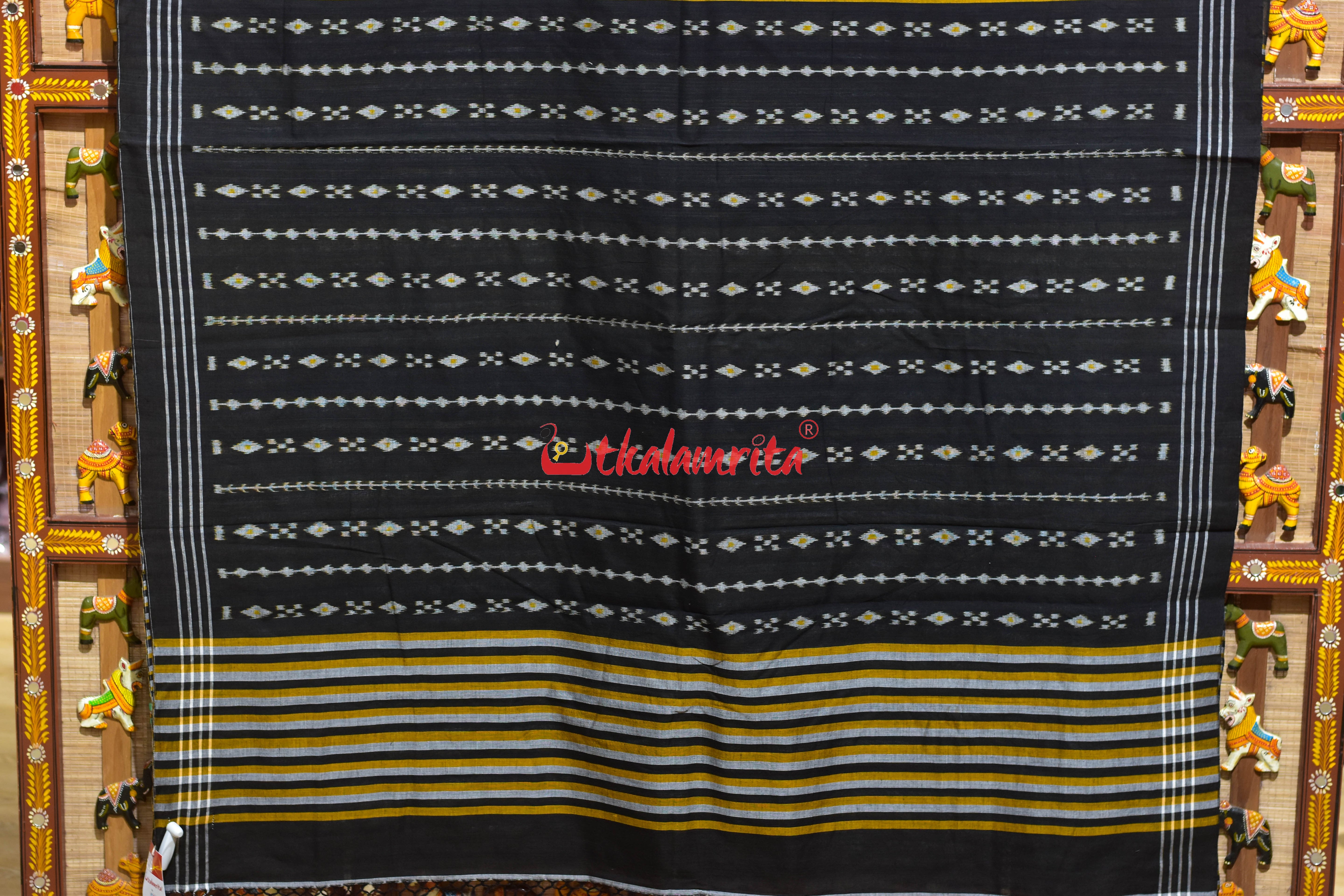 Kalara Patra Black Golden Khandua Ikat Cotton Saree