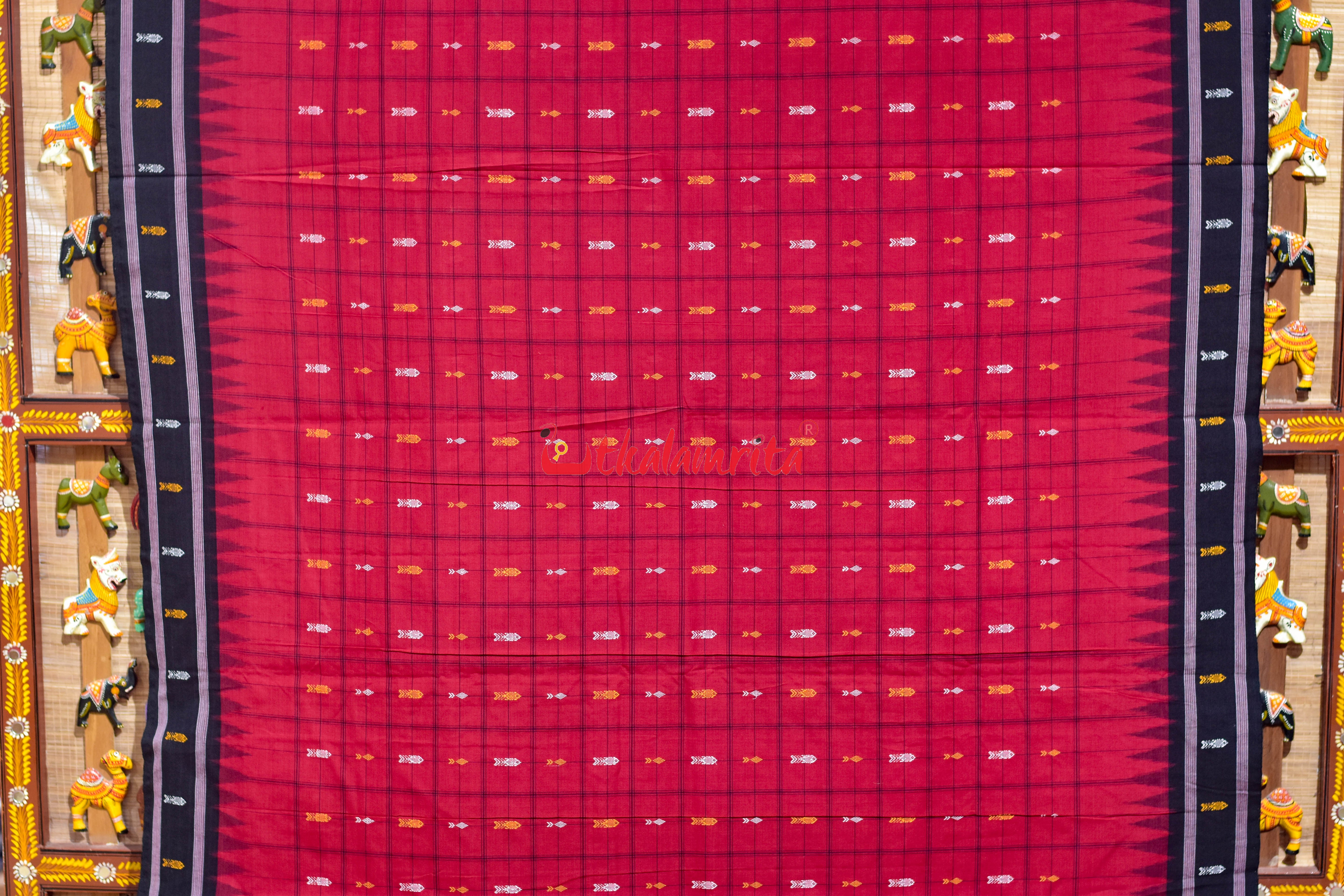 Nuapatna Hazar Buti Red Black Cotton Saree