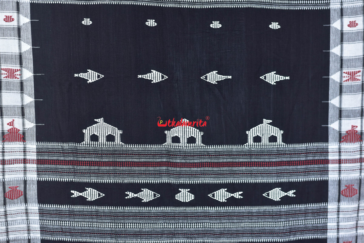 Black White Animal Anchal Kotpad Cotton Saree