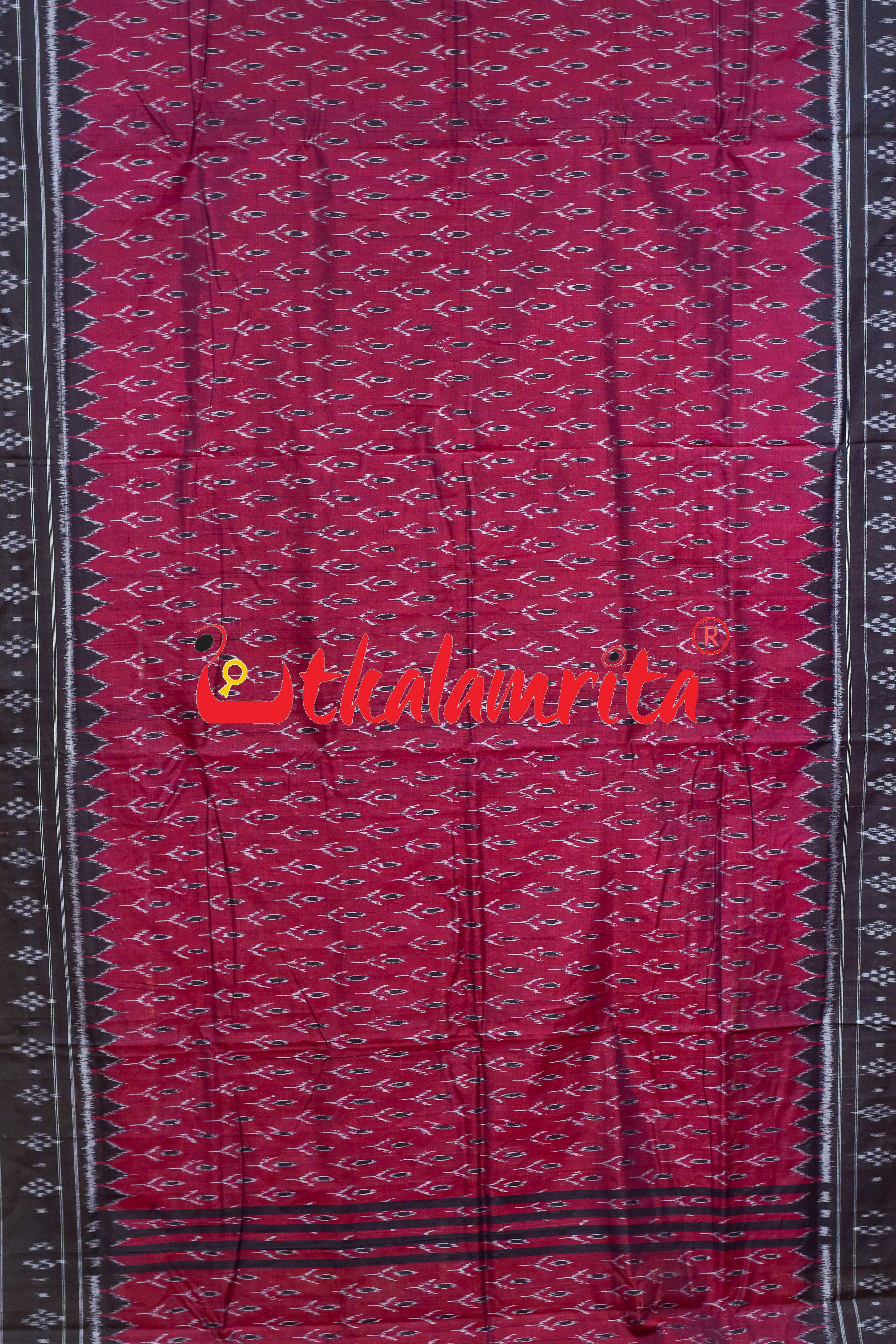 Maroon Black Labanga Khandua Cotton Saree