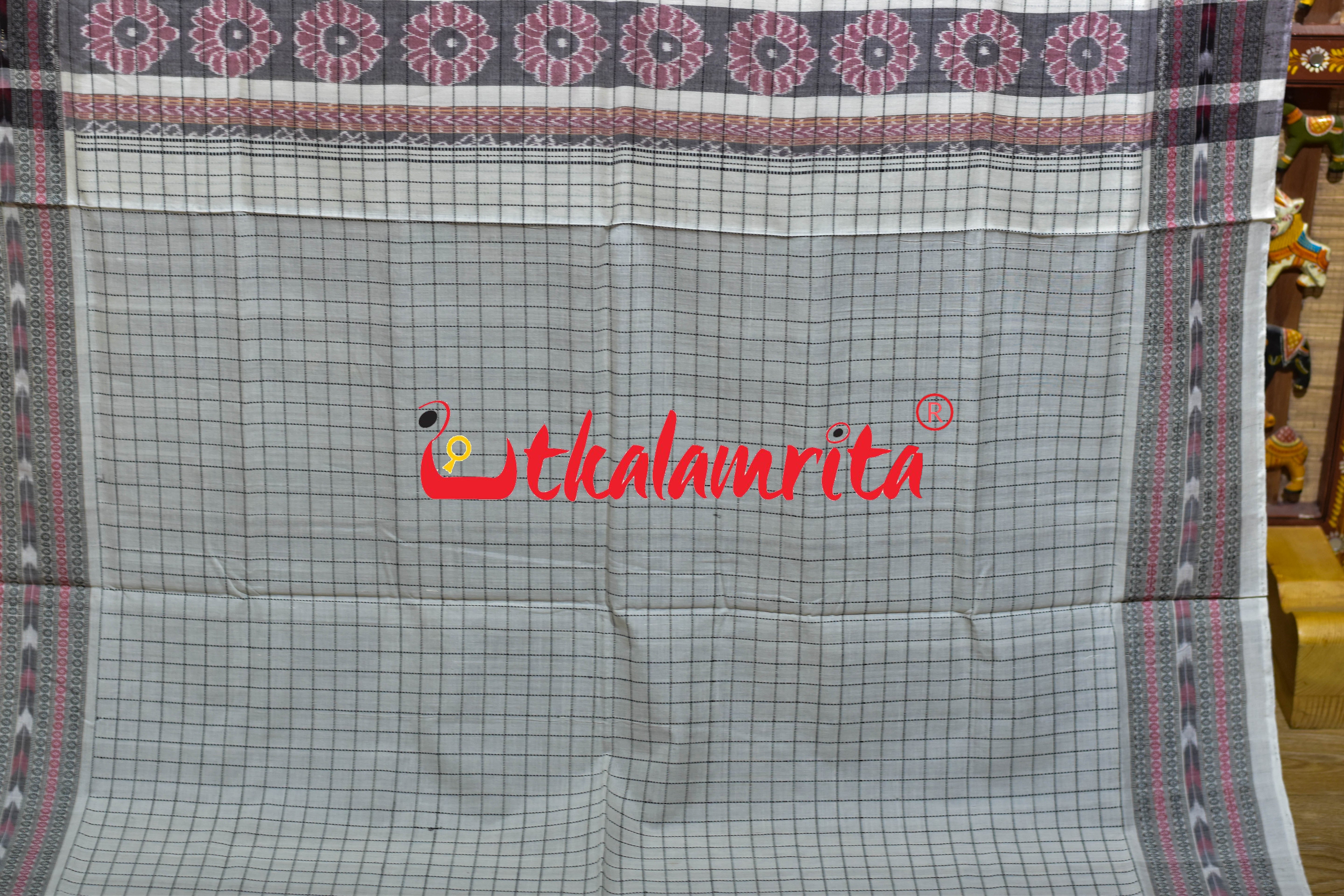 White Checks Border Dhanpatri Sambalpuri Cotton Saree