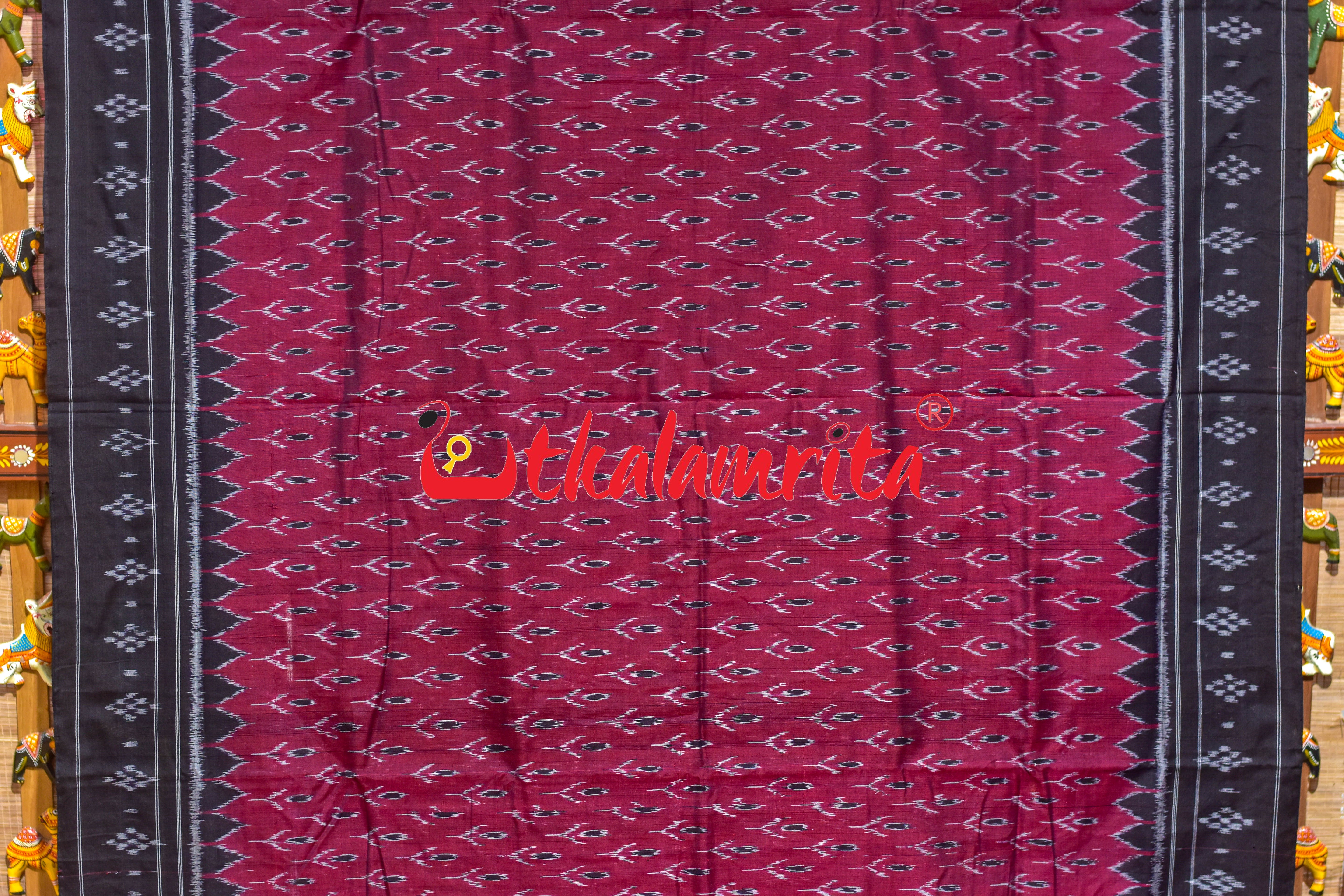 Maroon Black Labanga Khandua Cotton Saree