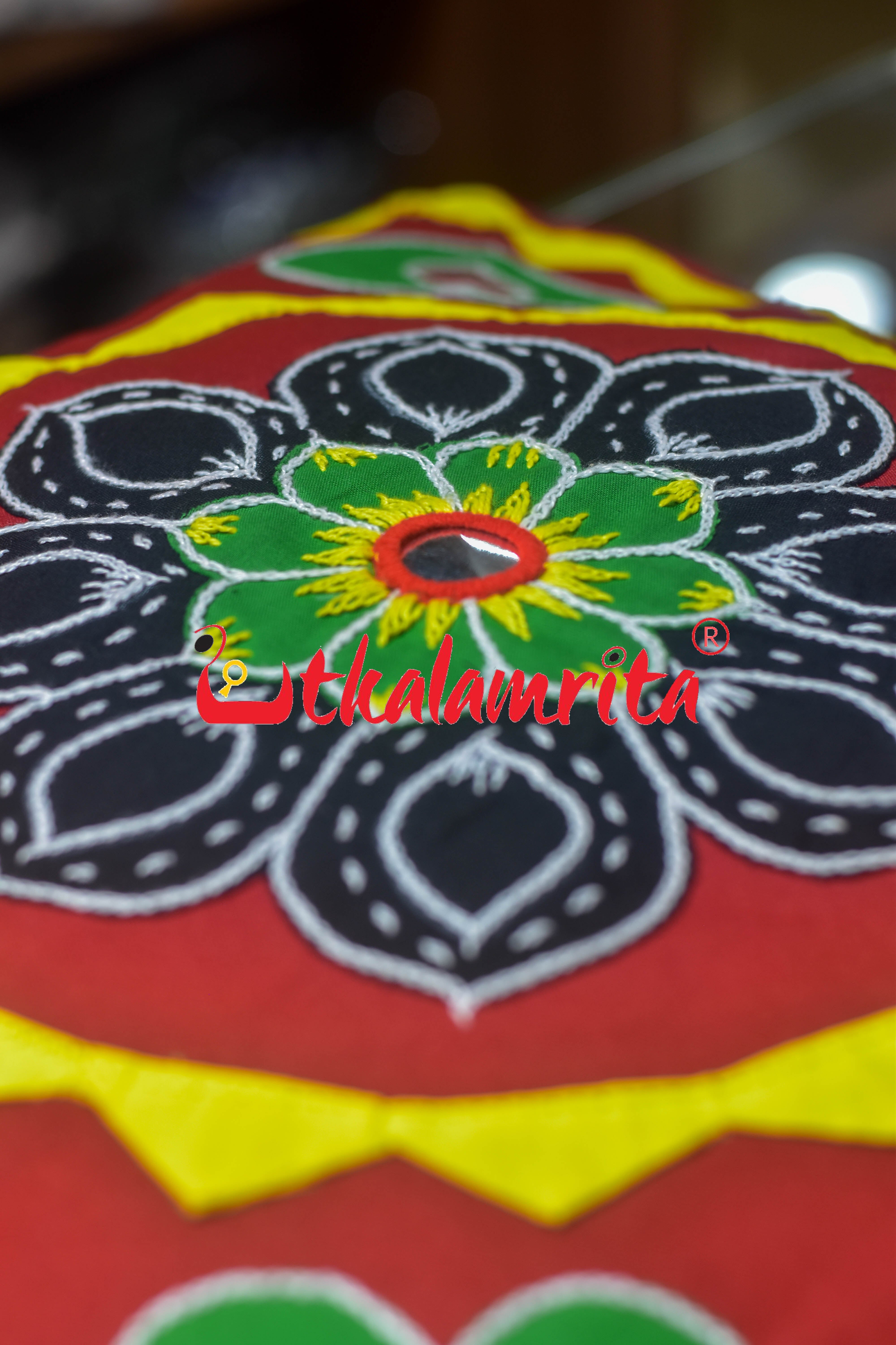 Red Black Single Flower Applique (Cushion Cover)