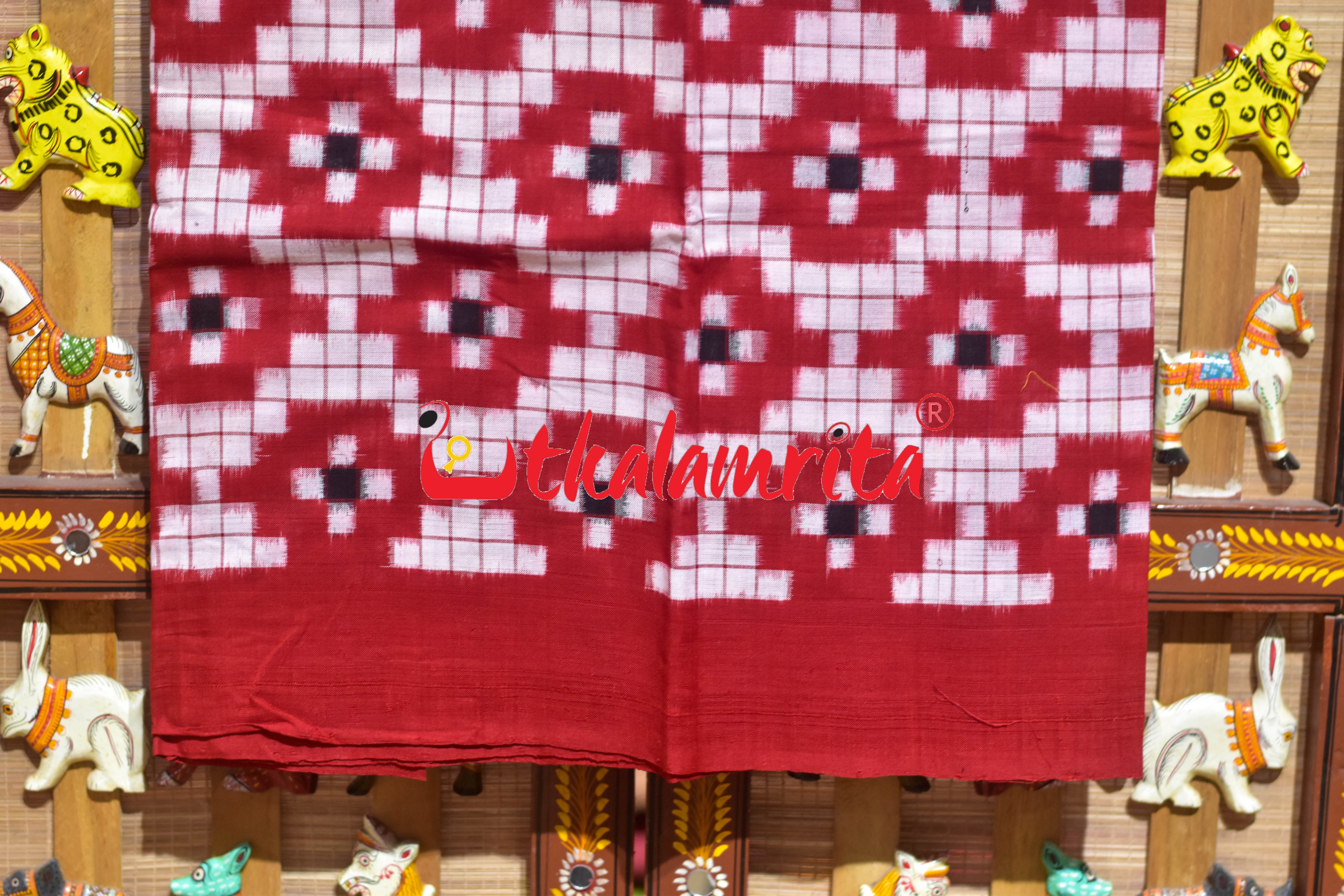 Red White Big Pasapali Sambalpuri Cotton Dress Set