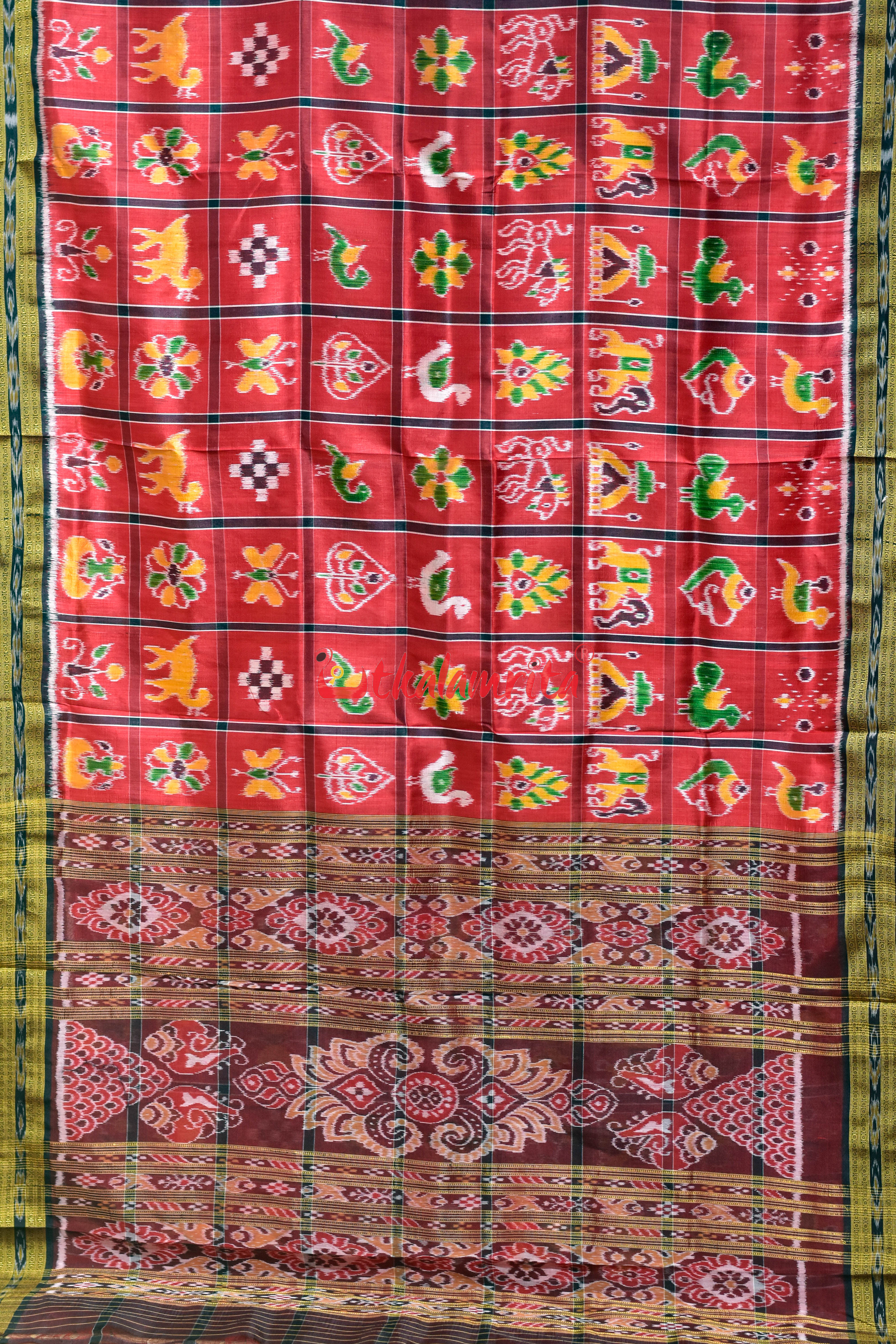 Red Nabakothi Black Border Khandua Silk Saree