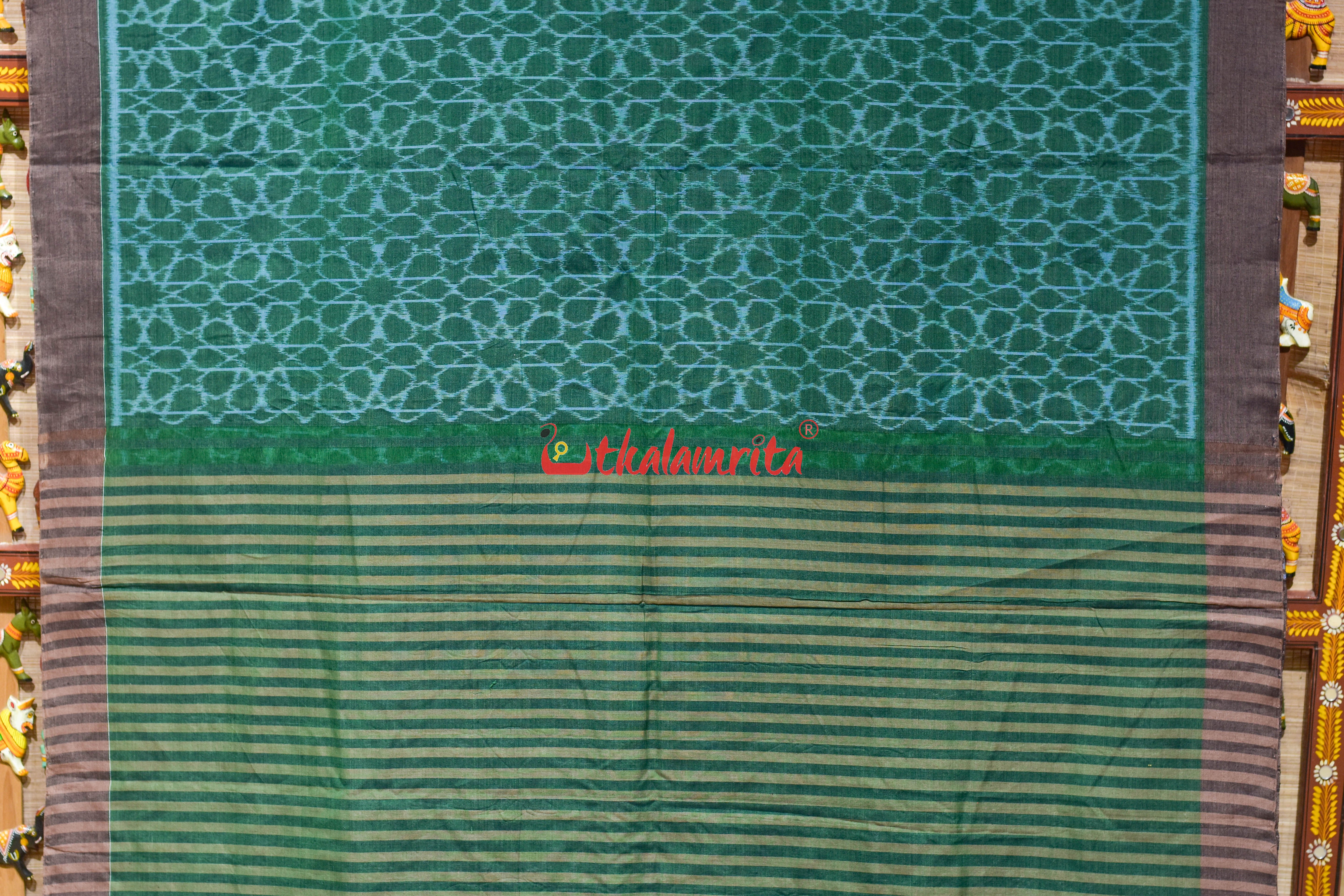 Green Mandala Art Khandua Cotton Saree