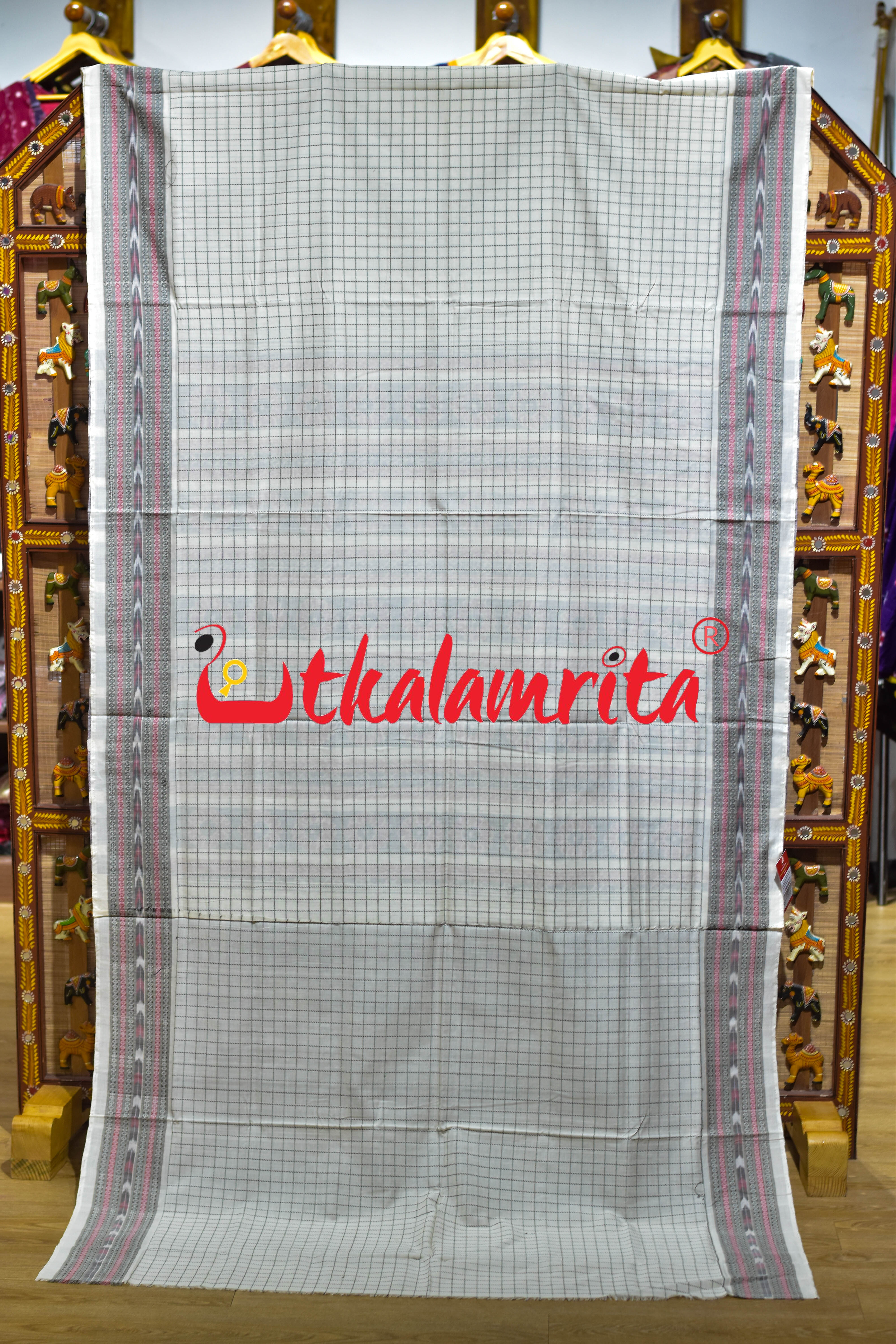 White Checks Border Dhanpatri Sambalpuri Cotton Saree