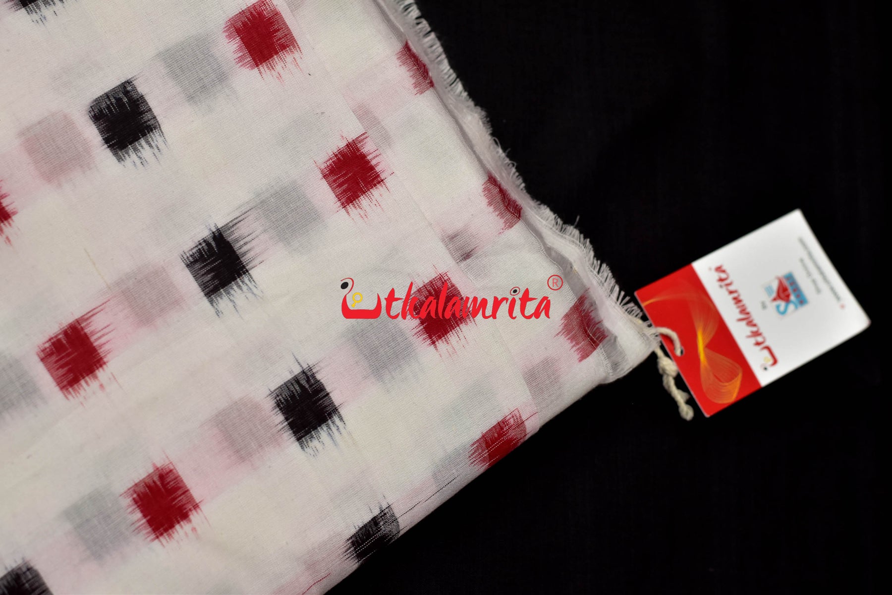Double Ikat Pasapali Red Black over White Base (Fabric)
