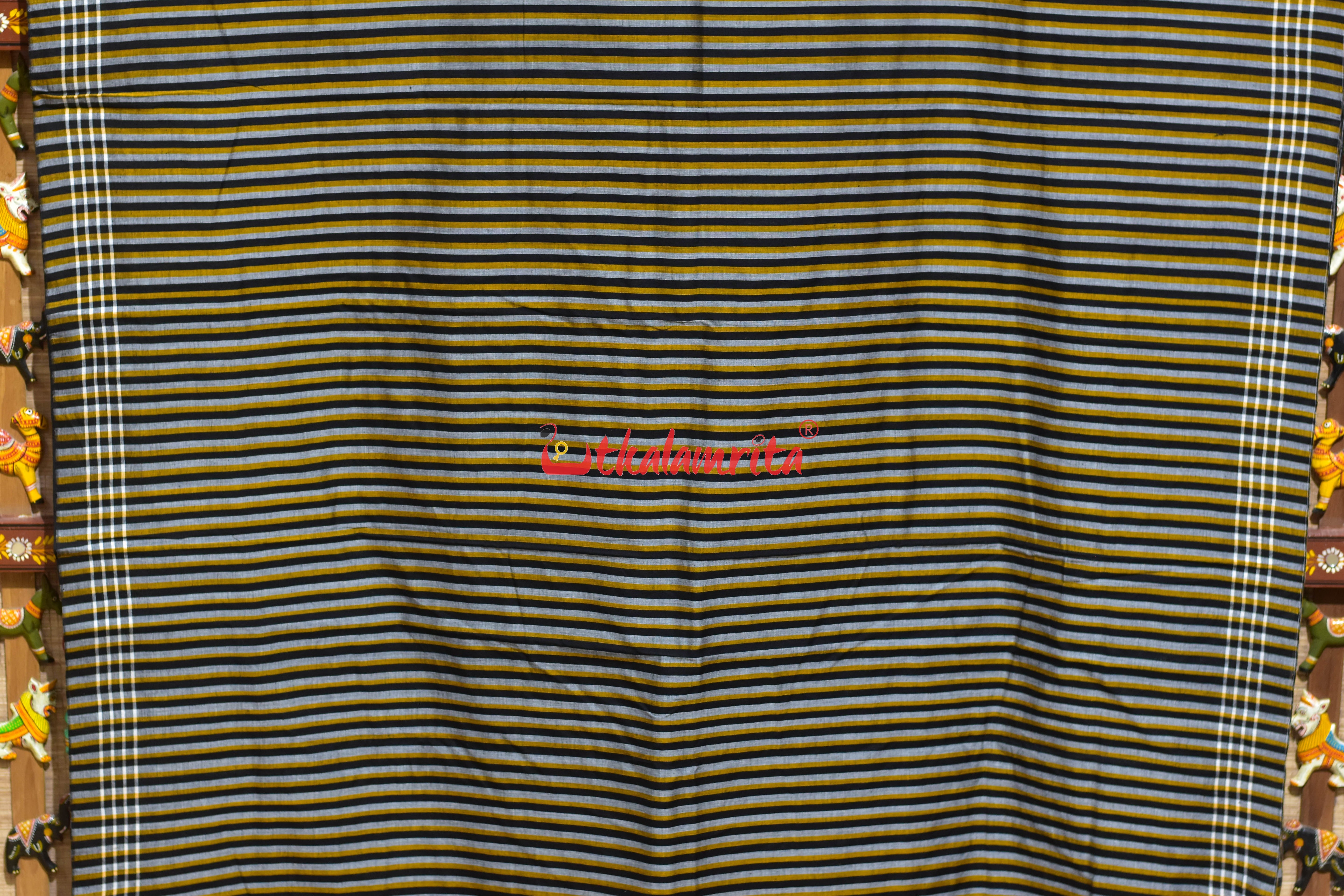 Kalara Patra Black Golden Khandua Ikat Cotton Saree