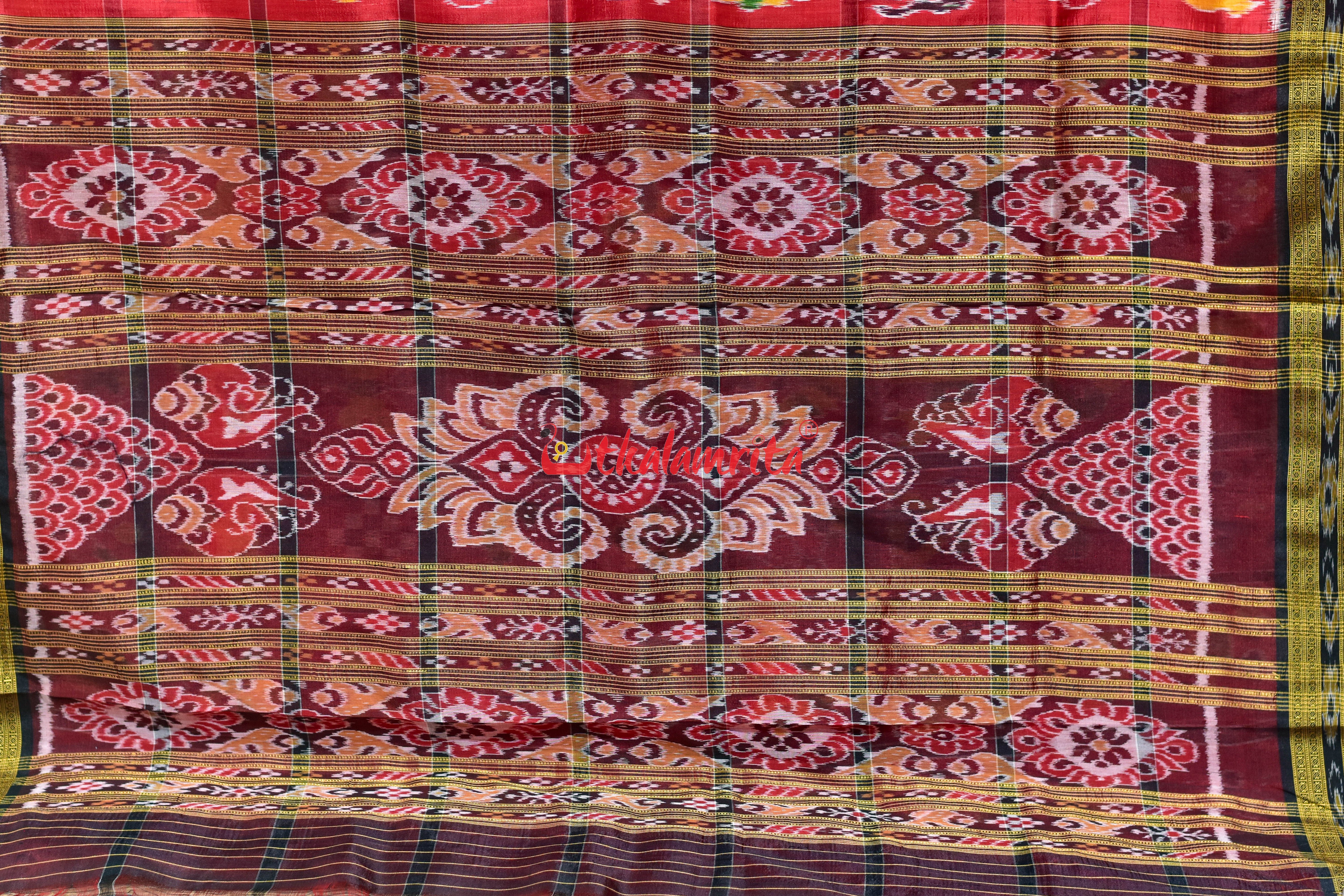 Red Nabakothi Black Border Khandua Silk Saree