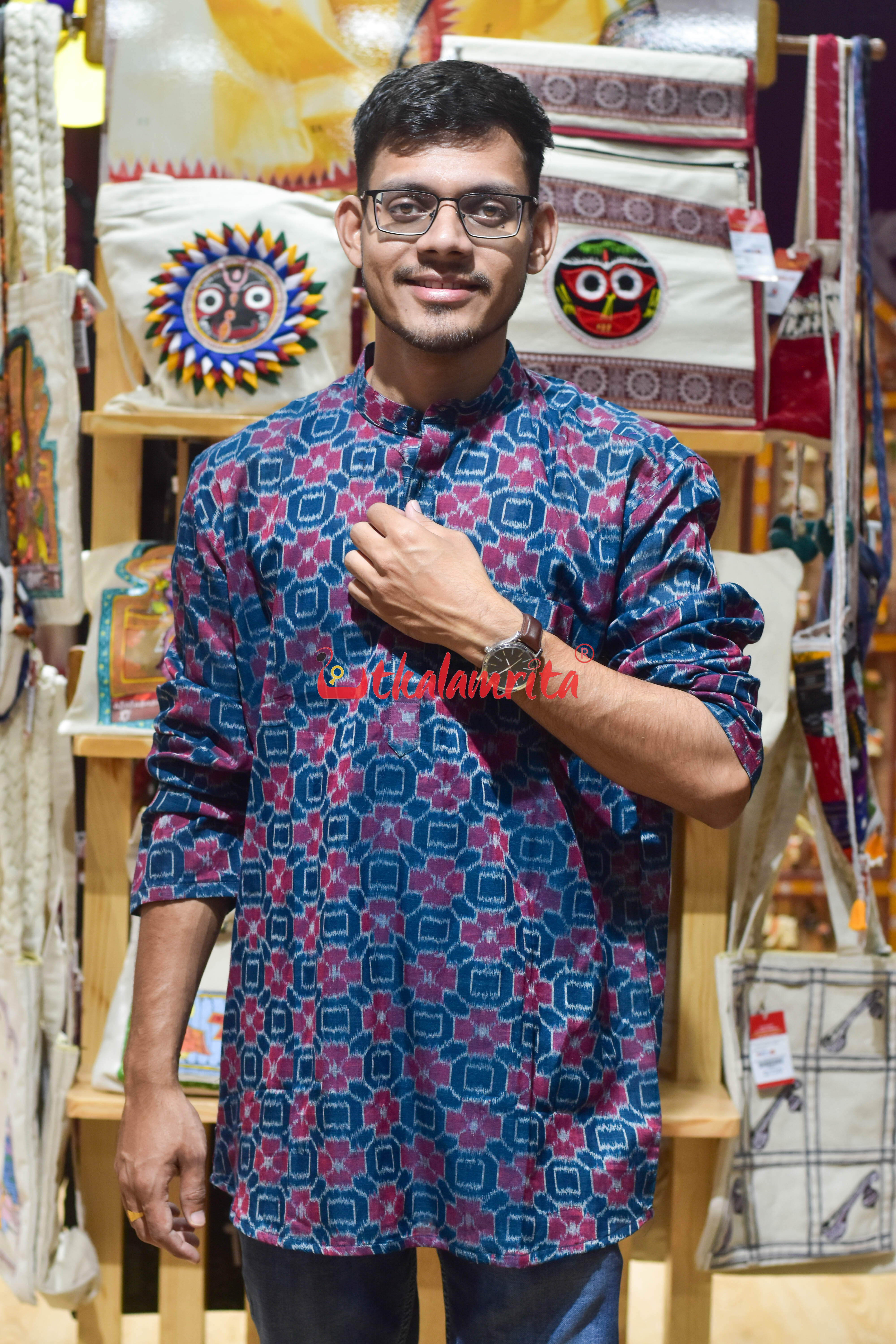 Teal Hibiscus (Men's Short Kurta)
