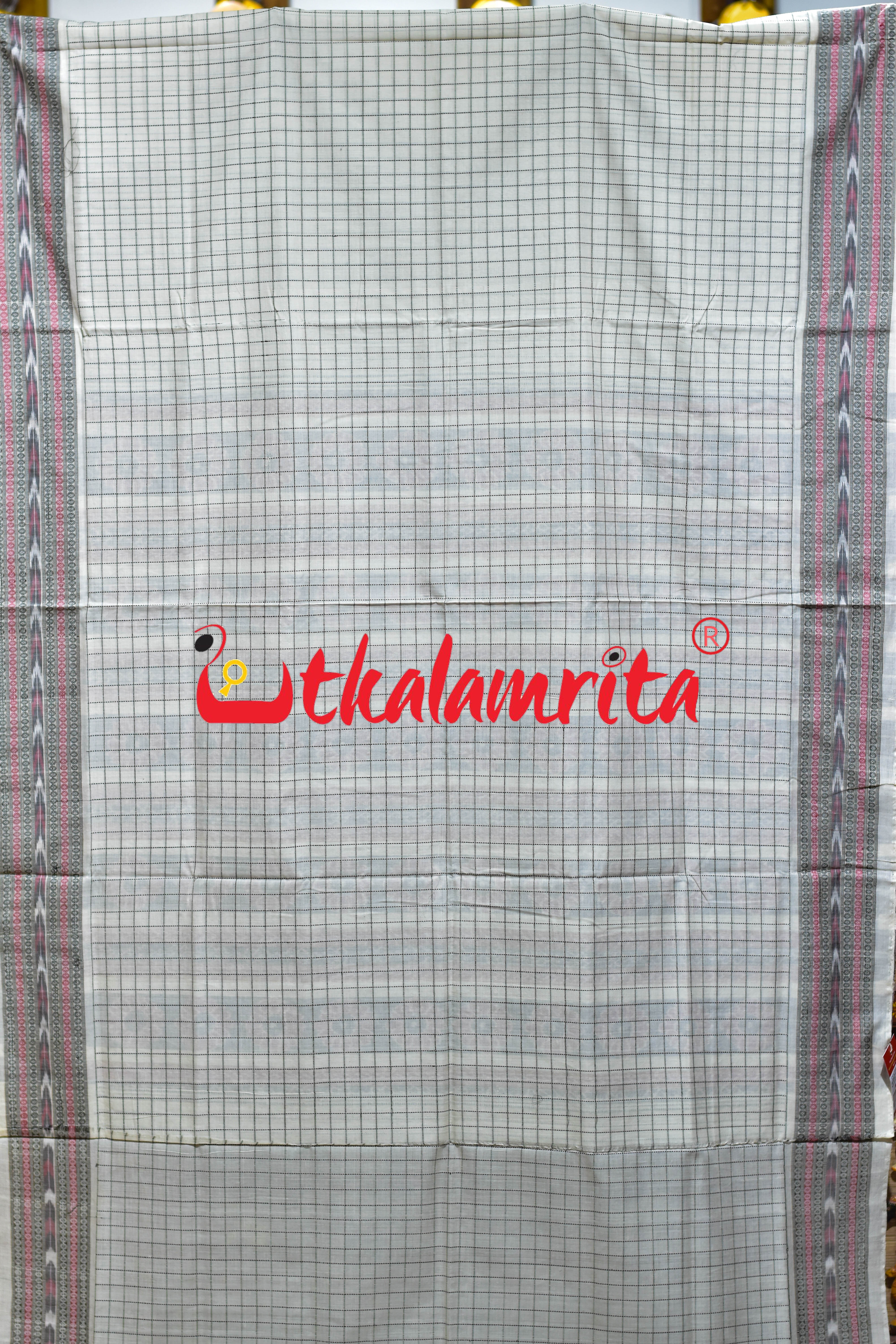 White Checks Border Dhanpatri Sambalpuri Cotton Saree