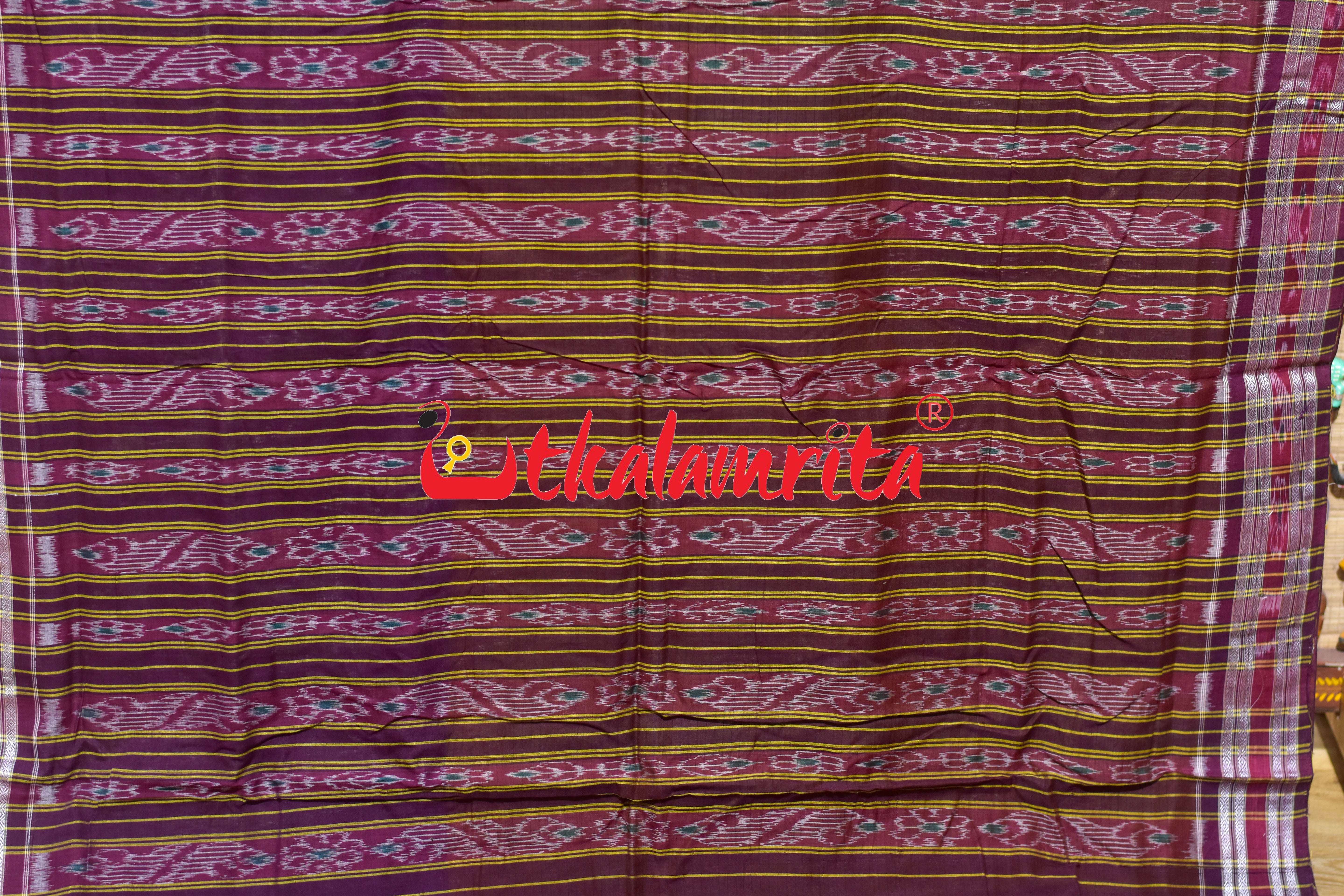Mehndi Wine Elephant Scot Khandua Cotton Saree