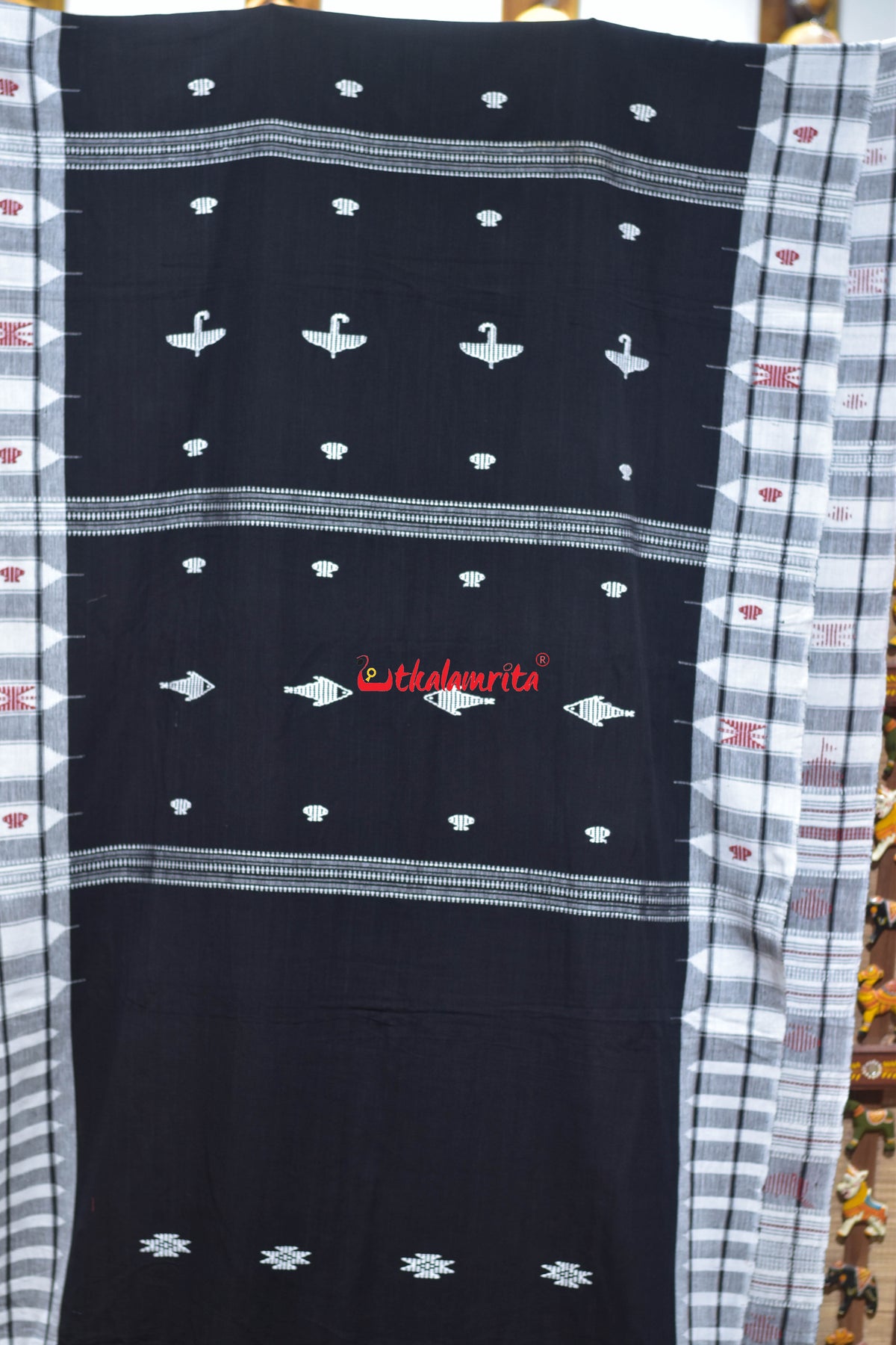 Black White Animal Anchal Kotpad Cotton Saree