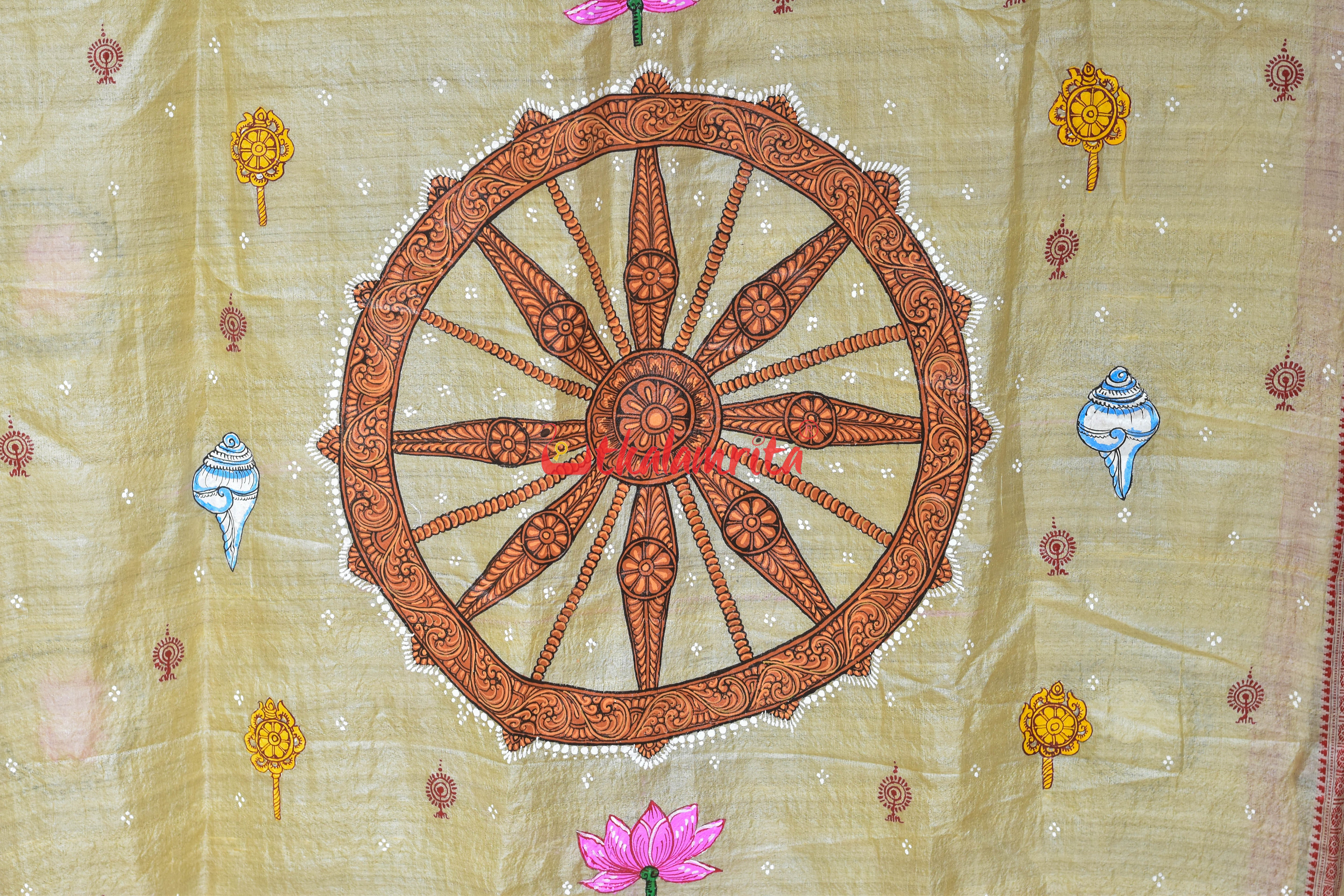 Natural Body Sankha Chakra Padma Pattachitra Tussar Silk Saree
