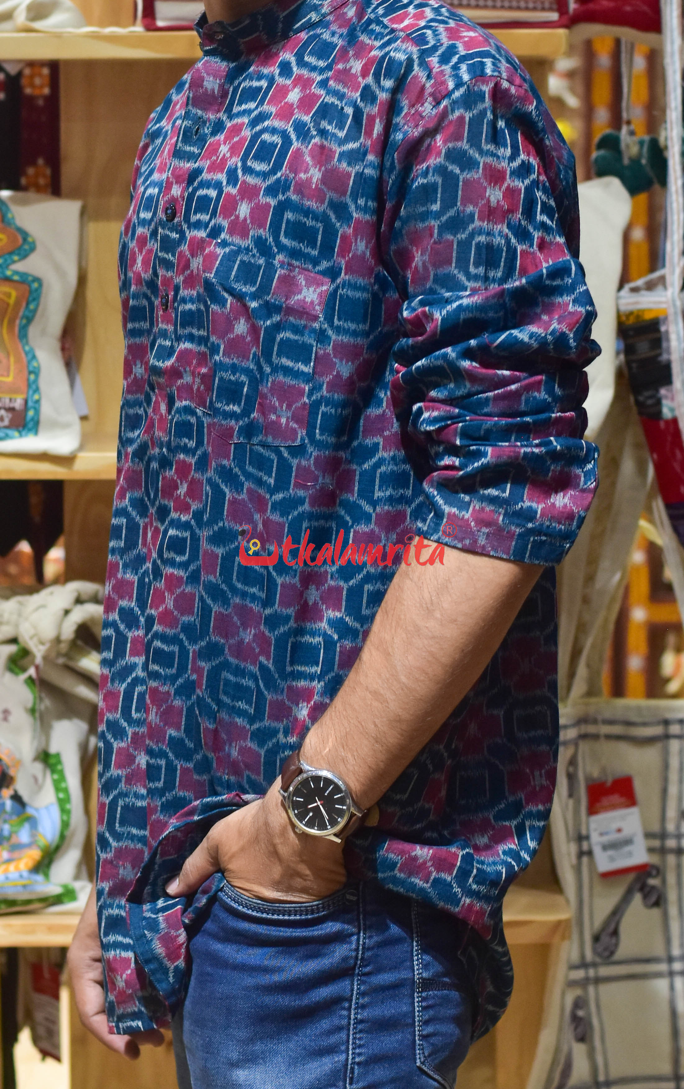 Teal Hibiscus (Men's Short Kurta)