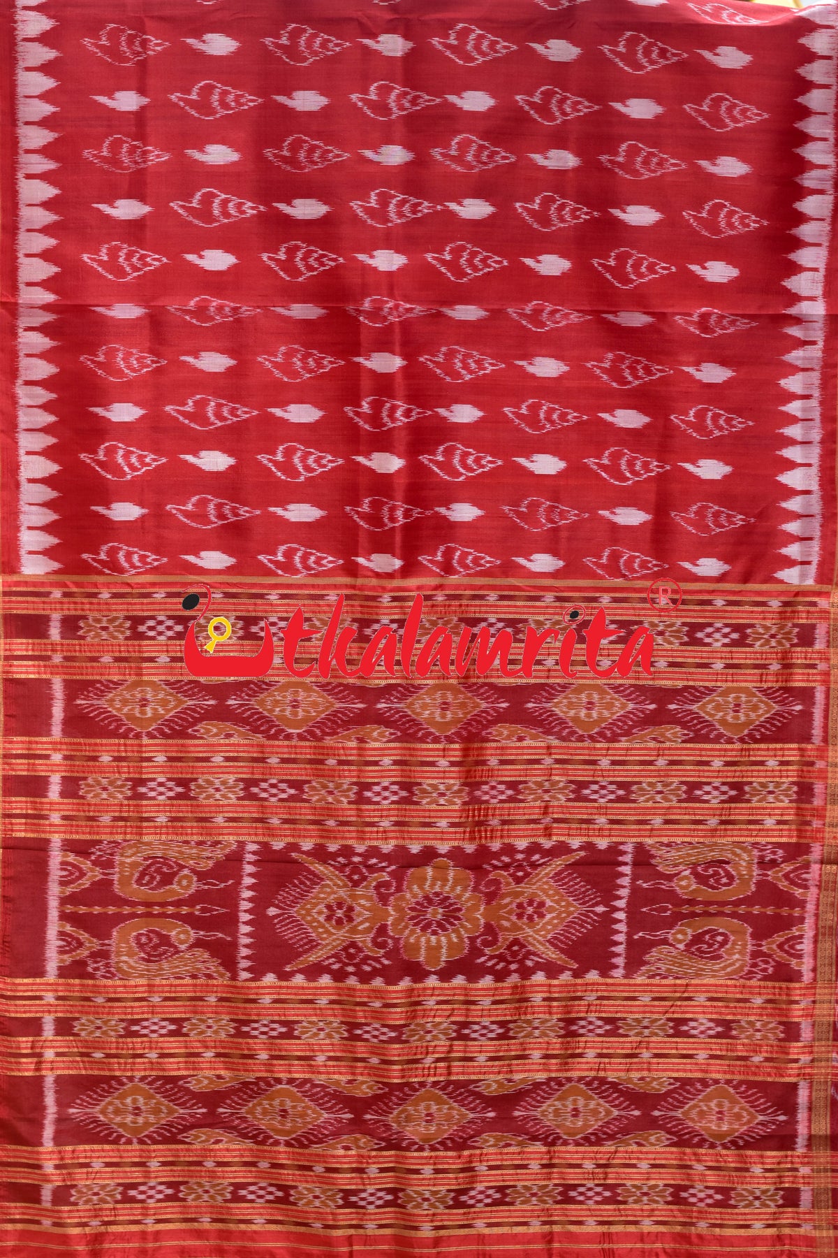 Red Sankha Khandua Silk Saree
