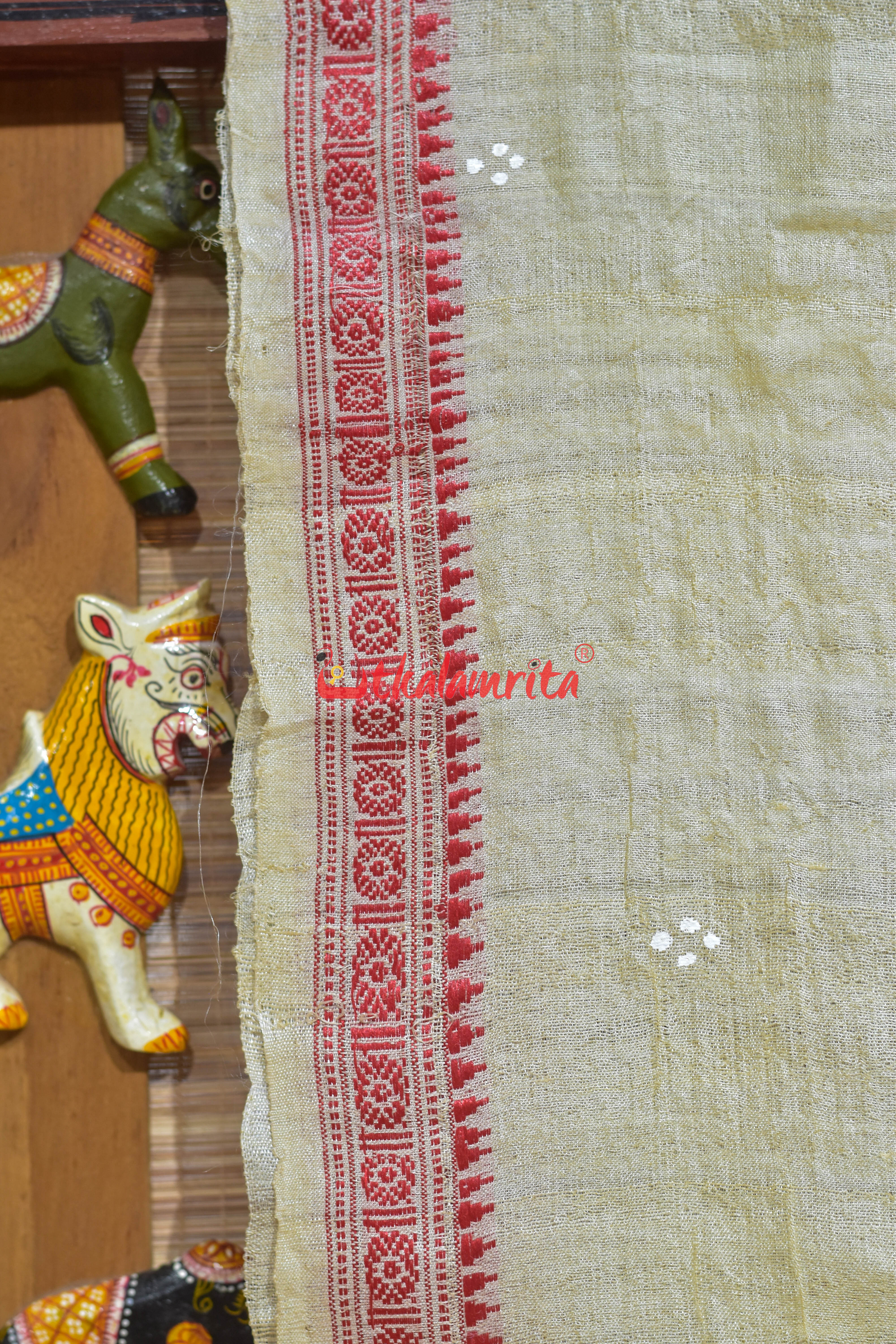 Natural Body Sankha Chakra Padma Pattachitra Tussar Silk Saree