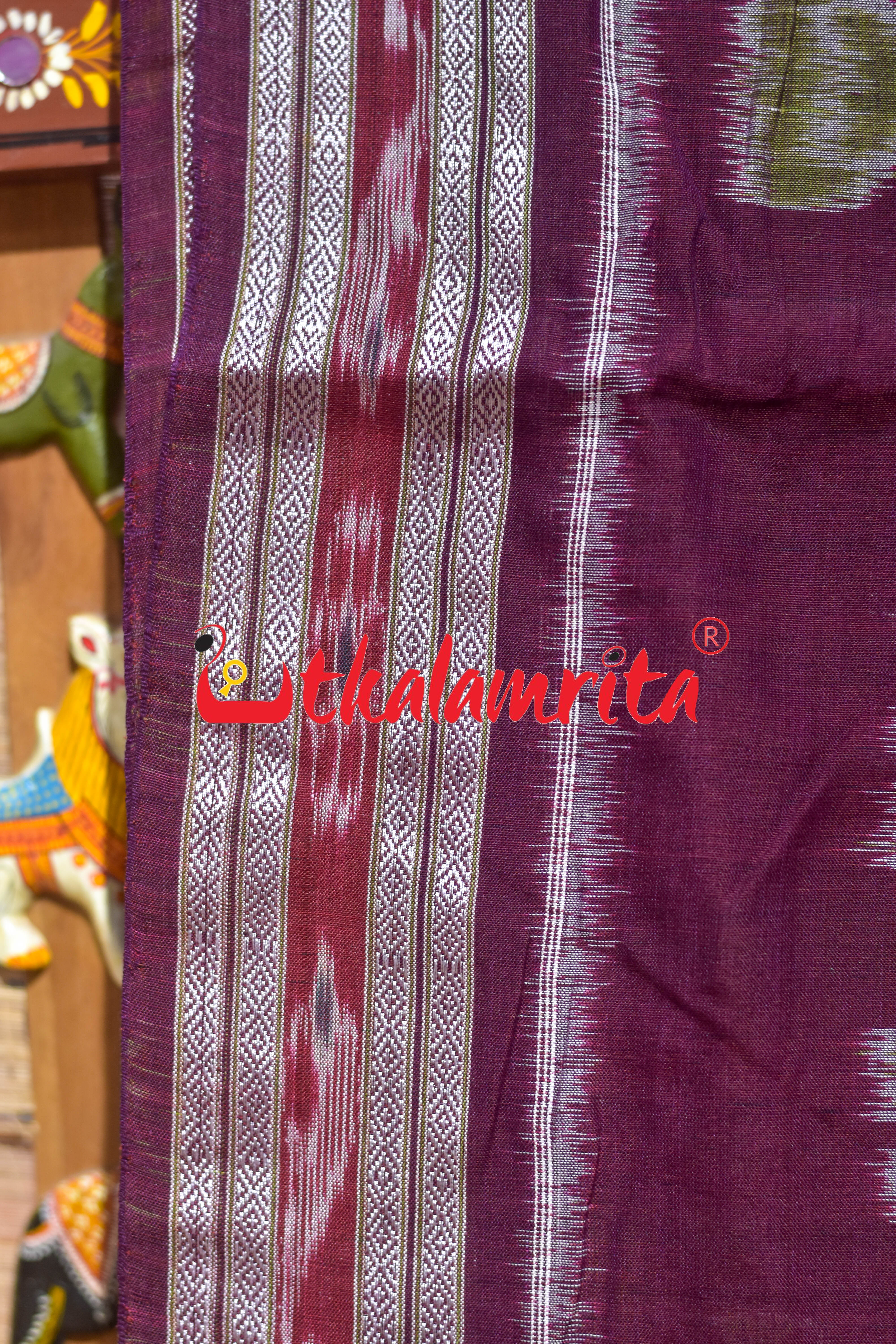 Mehndi Wine Elephant Scot Khandua Cotton Saree