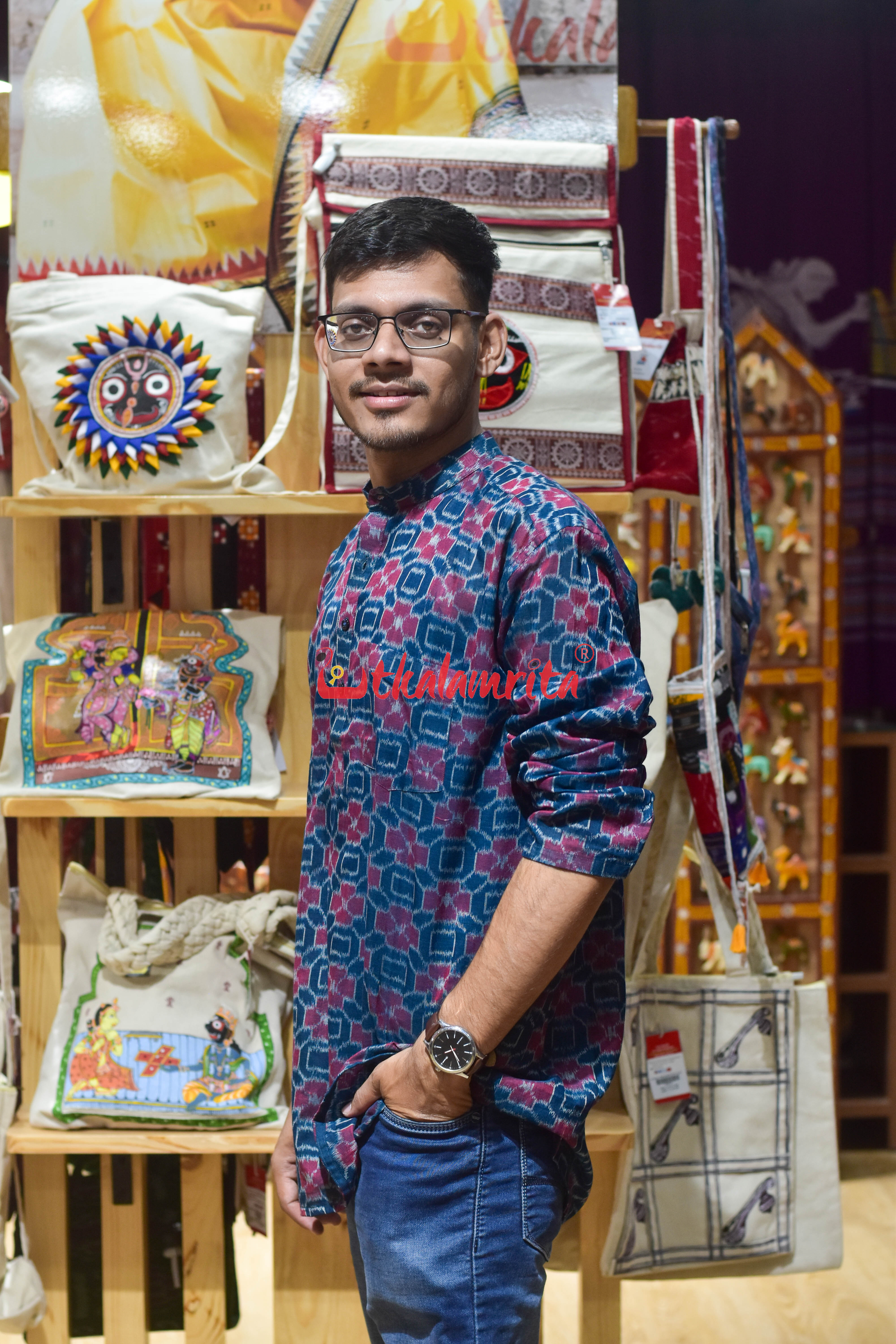 Teal Hibiscus (Men's Short Kurta)