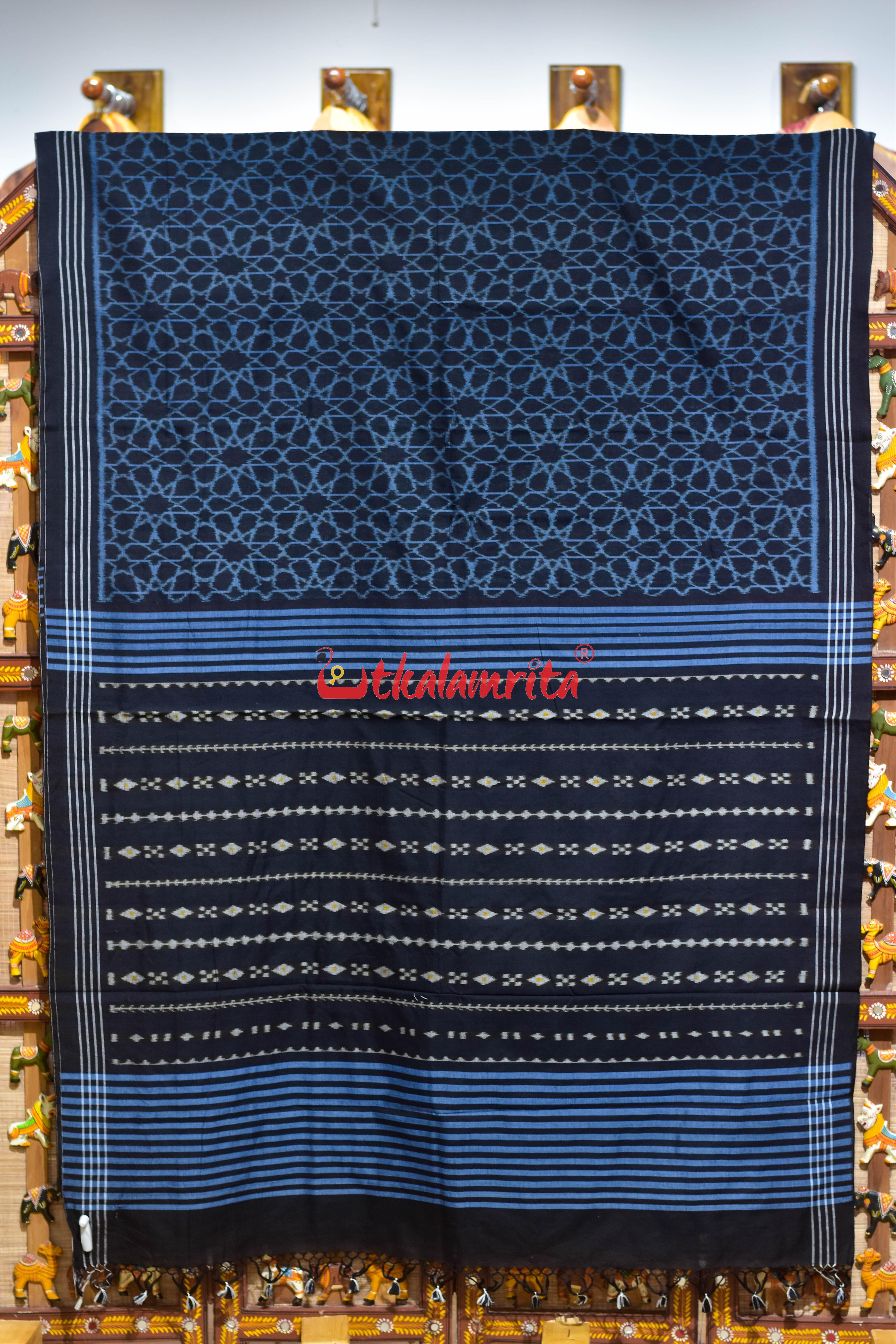 Black Mandala Art Khandua Cotton Saree