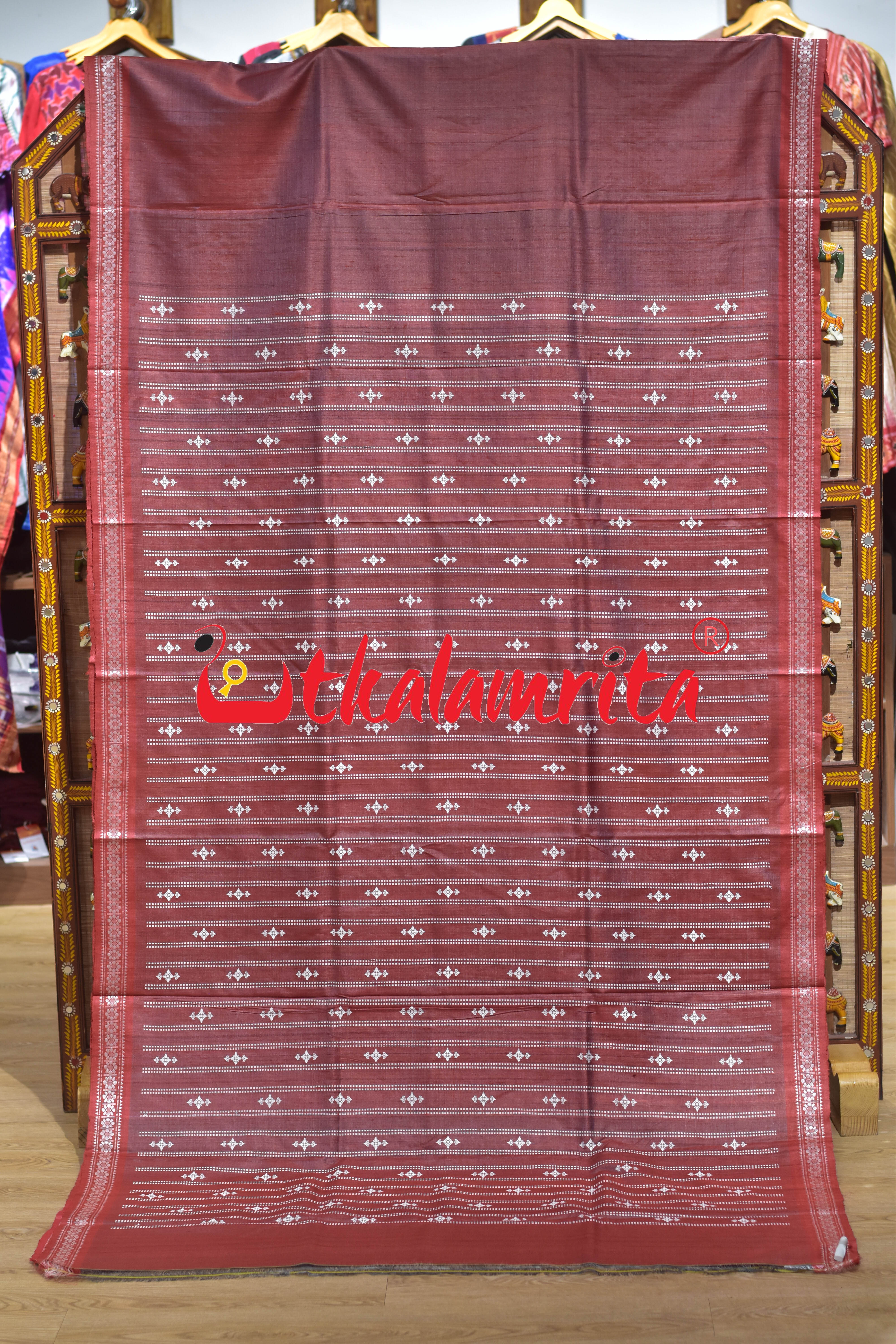 Maroon Double Anchal Jala Phoda Gopalpur Tussar Saree