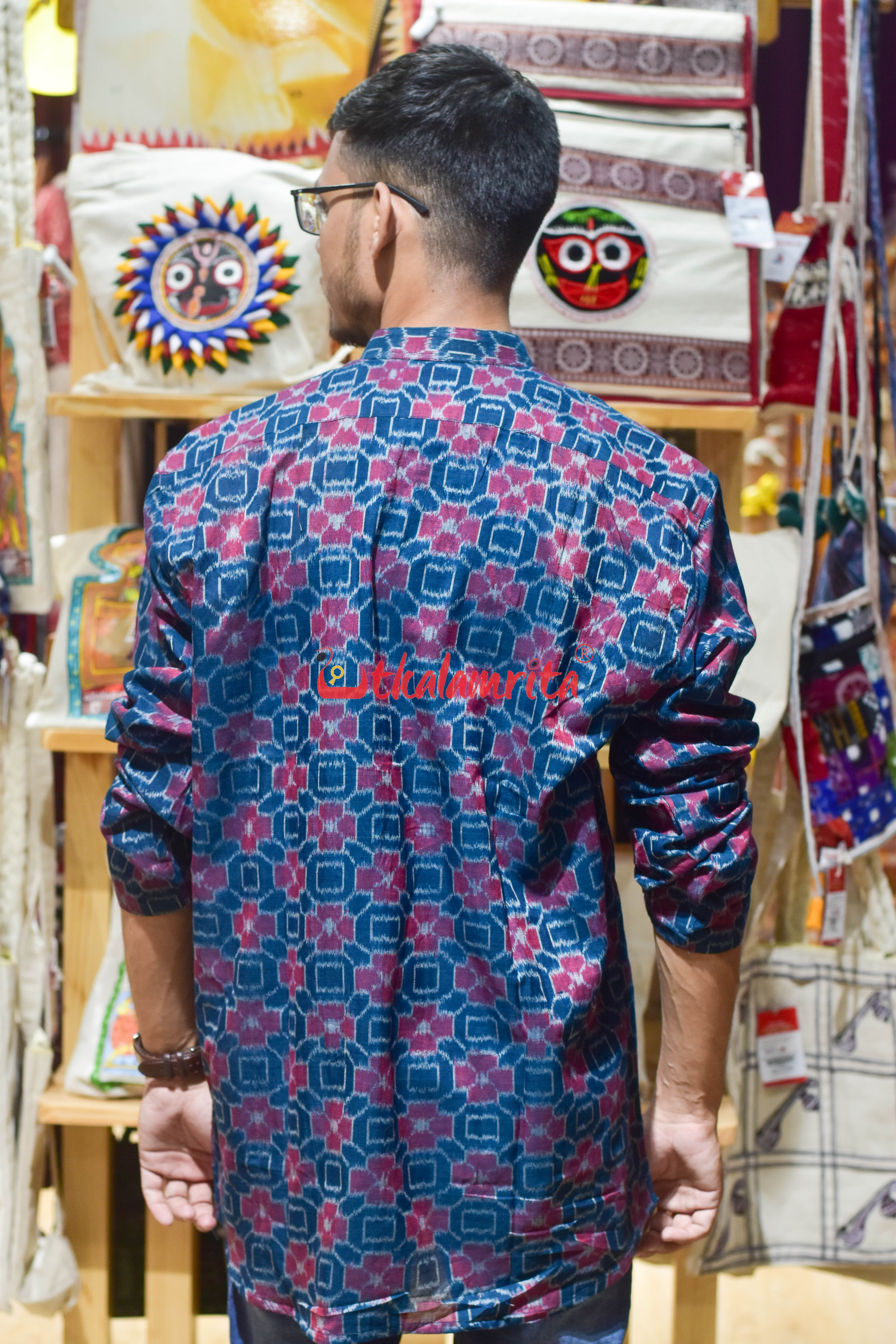 Teal Hibiscus (Men's Short Kurta)