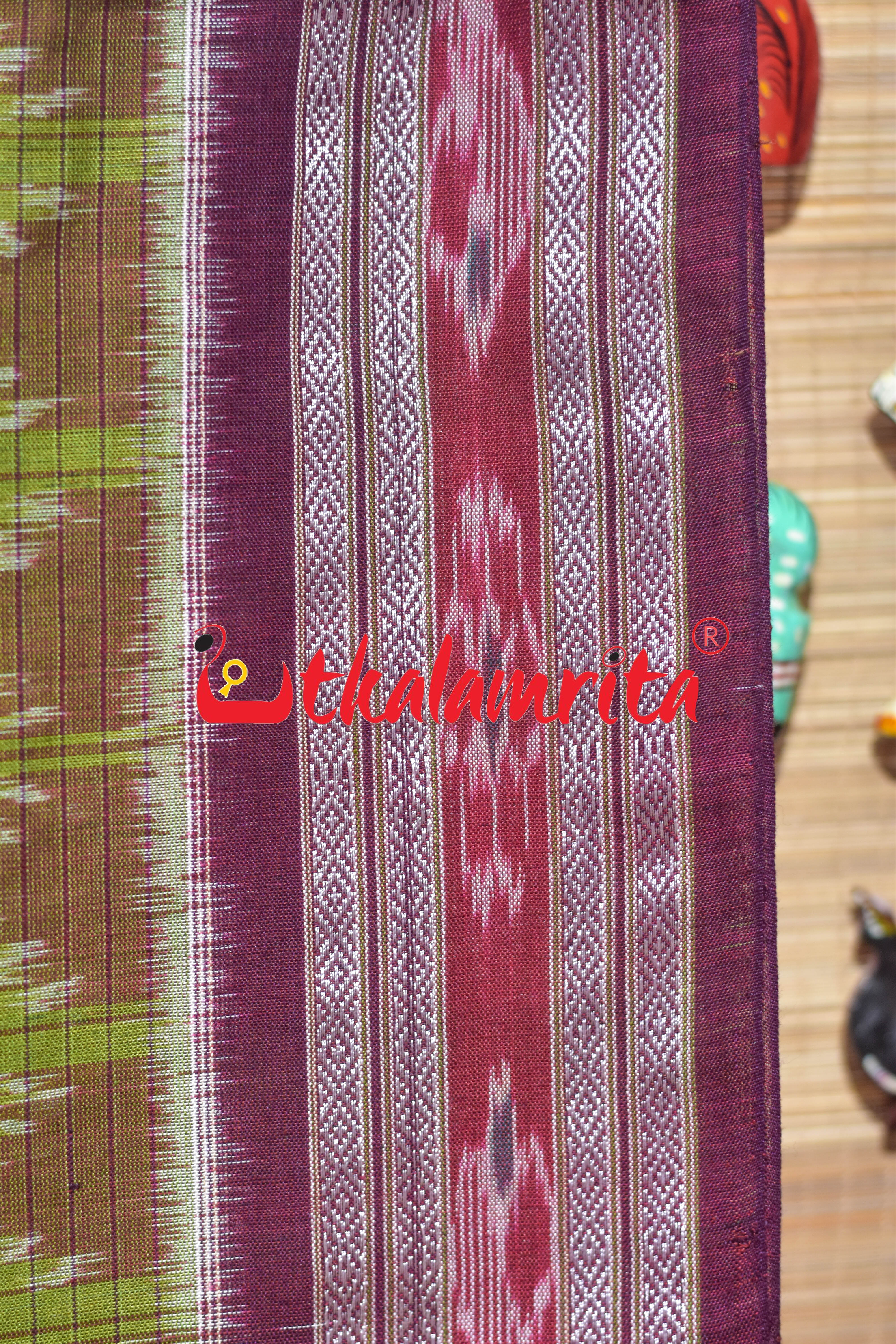 Mehndi Wine Elephant Scot Khandua Cotton Saree