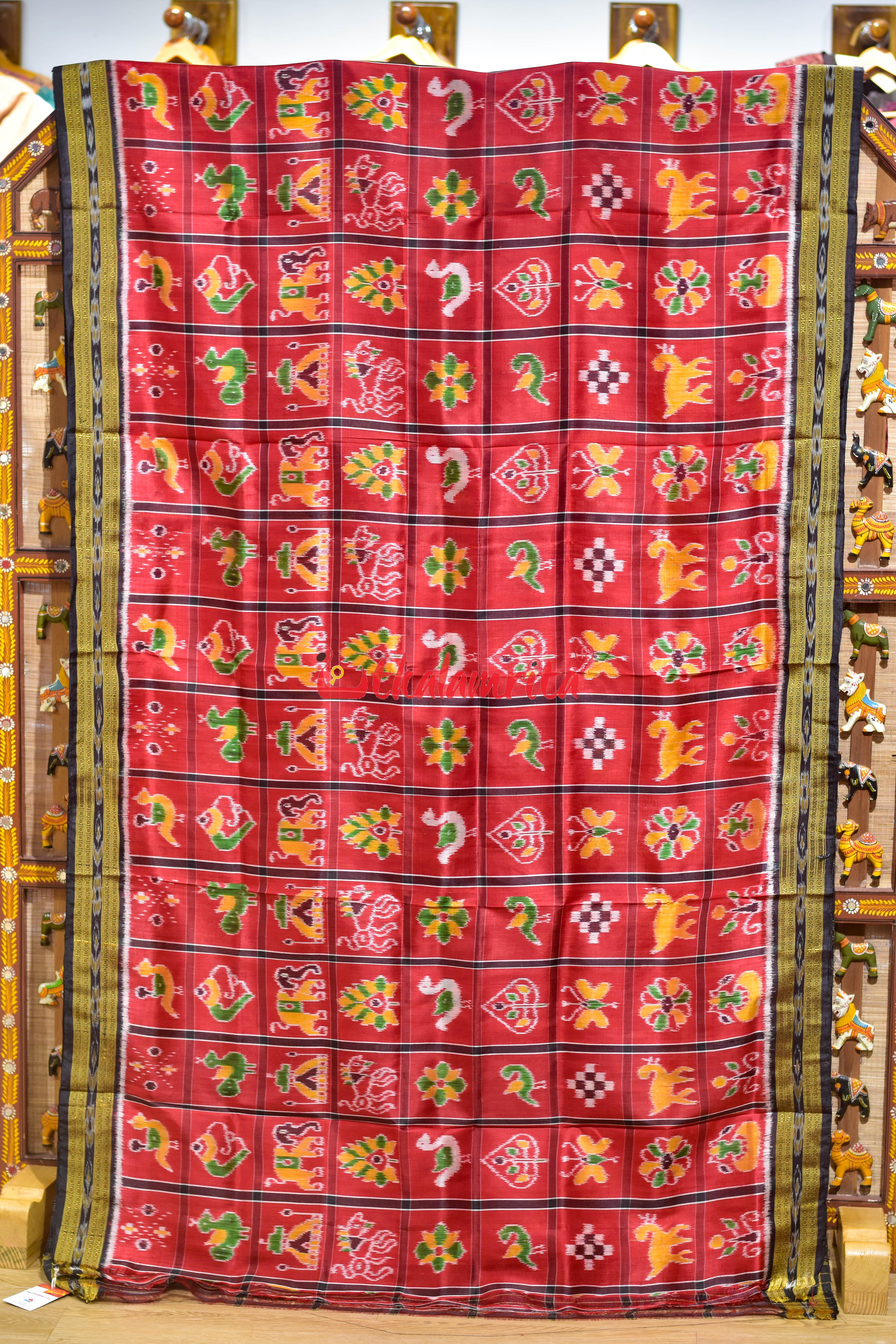 Red Nabakothi Black Border Khandua Silk Saree