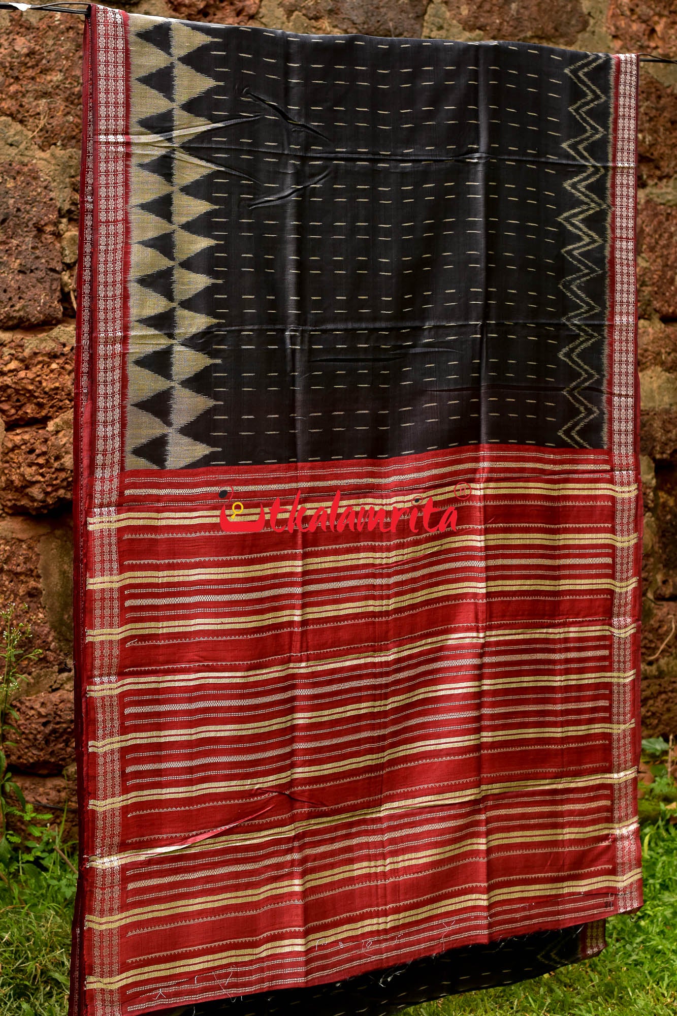 Black Bandha Fine Gopalpur Tussar Silk Saree