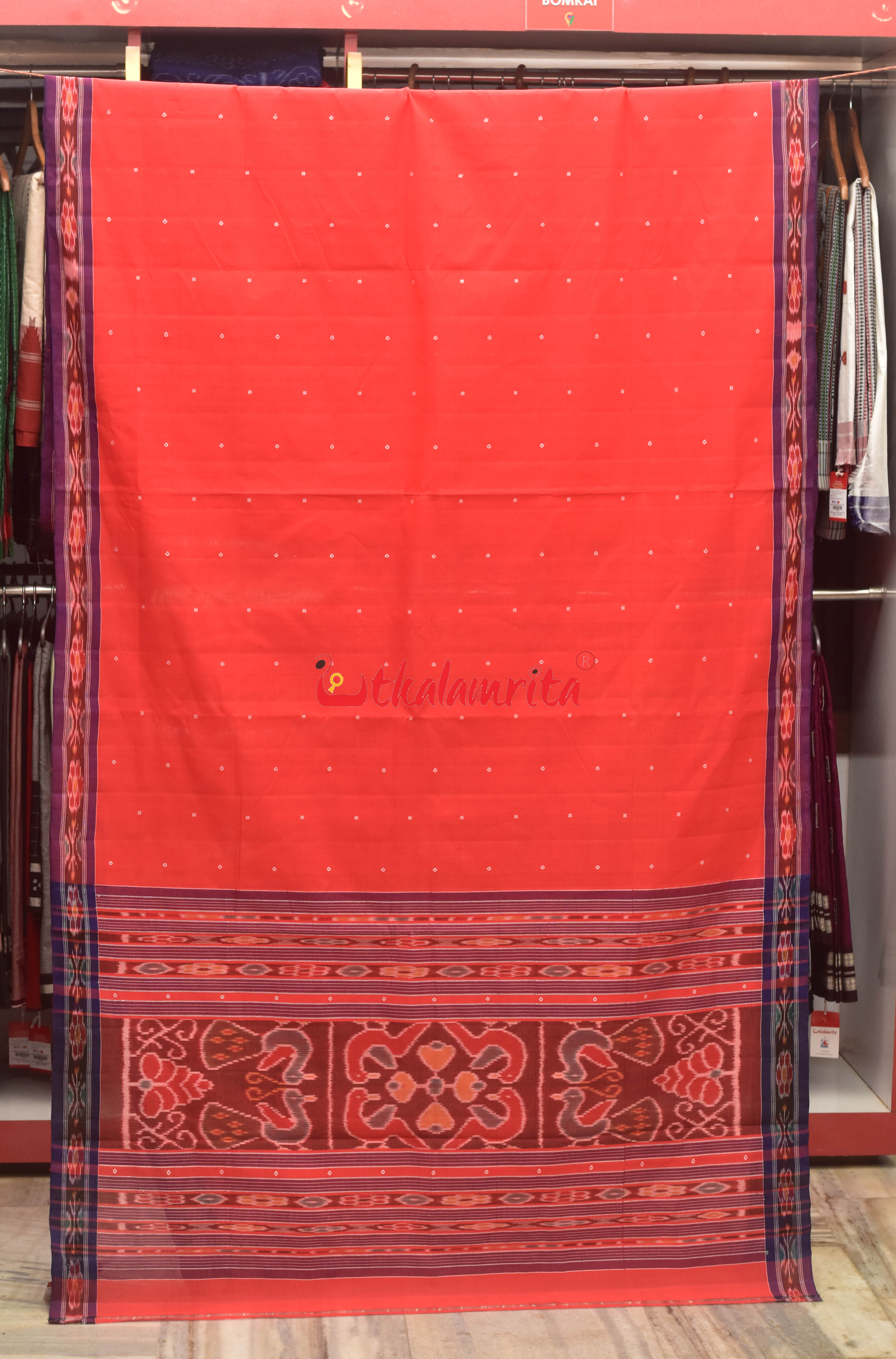 Tomato Red Pittala Single Cotton Saree
