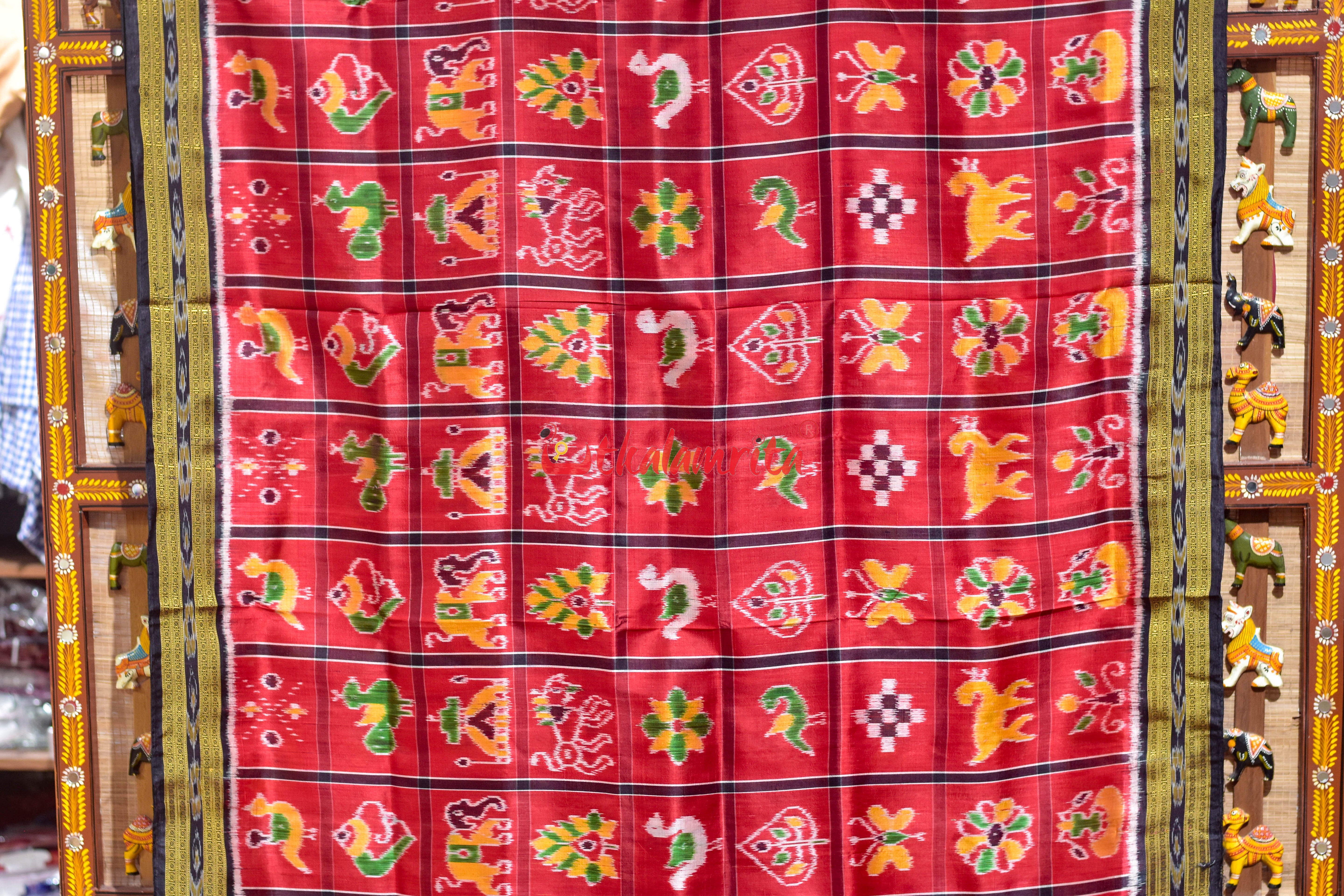 Red Nabakothi Black Border Khandua Silk Saree