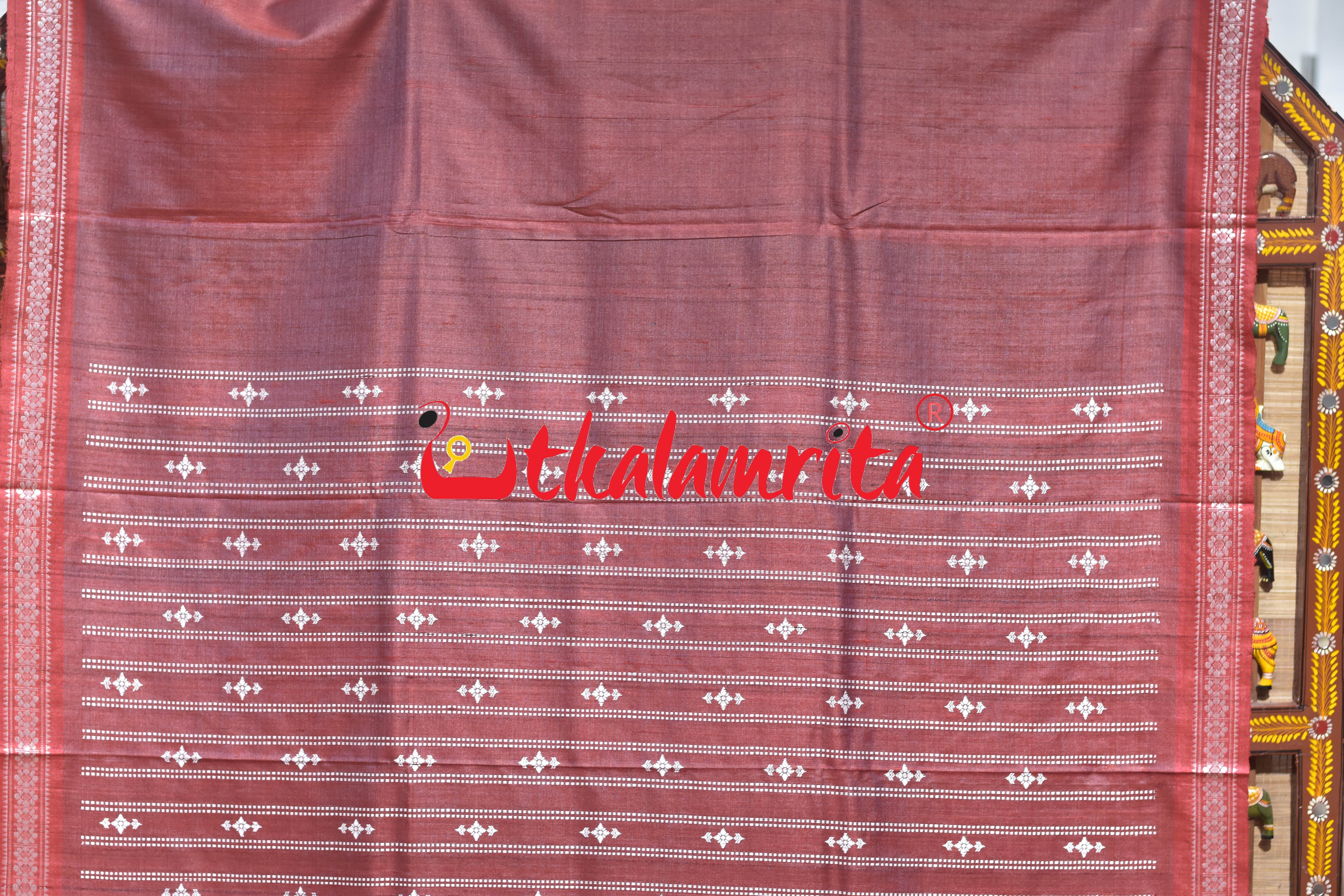 Maroon Double Anchal Jala Phoda Gopalpur Tussar Saree