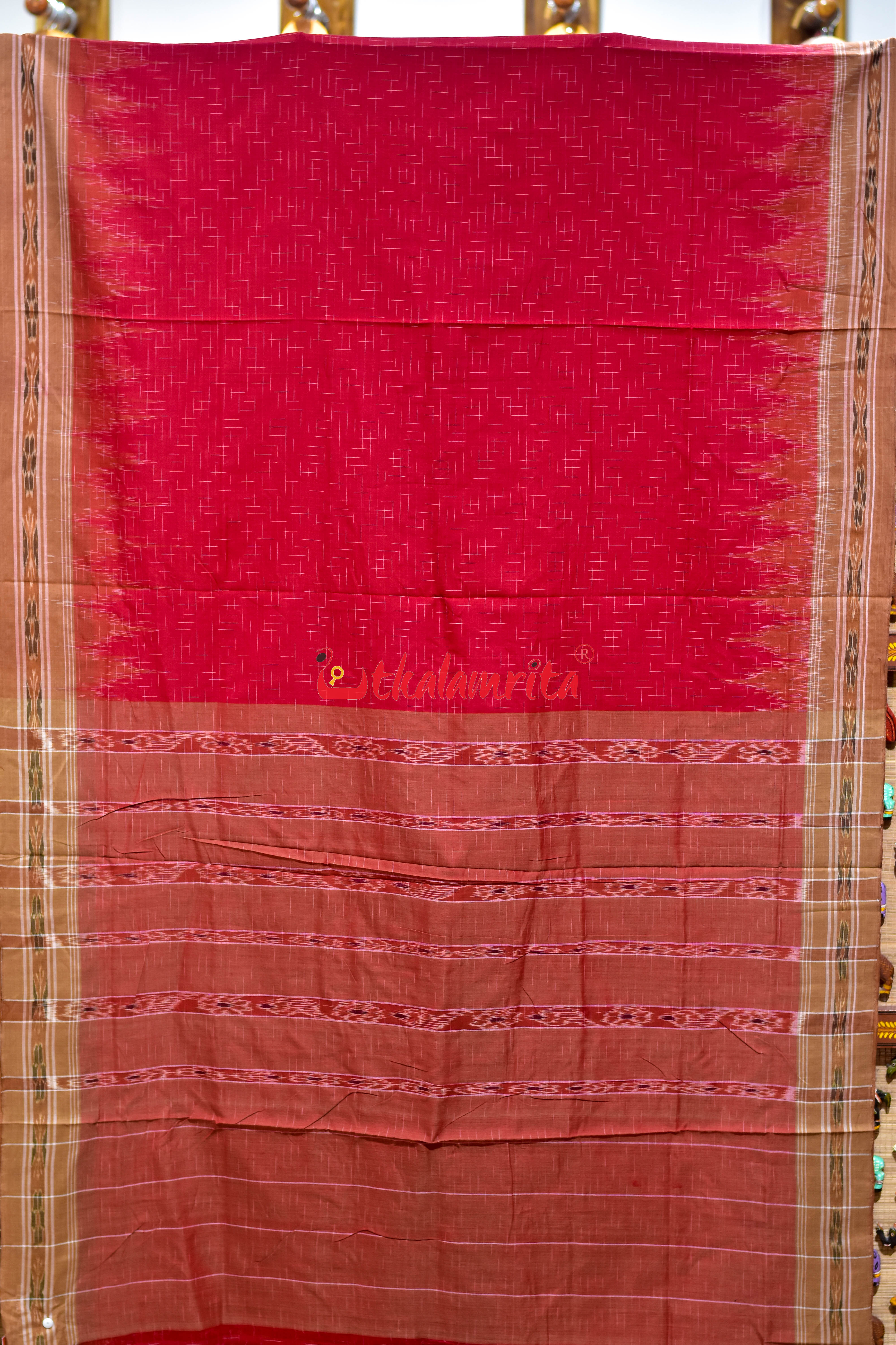 Red Brown Jharana Cotton Saree
