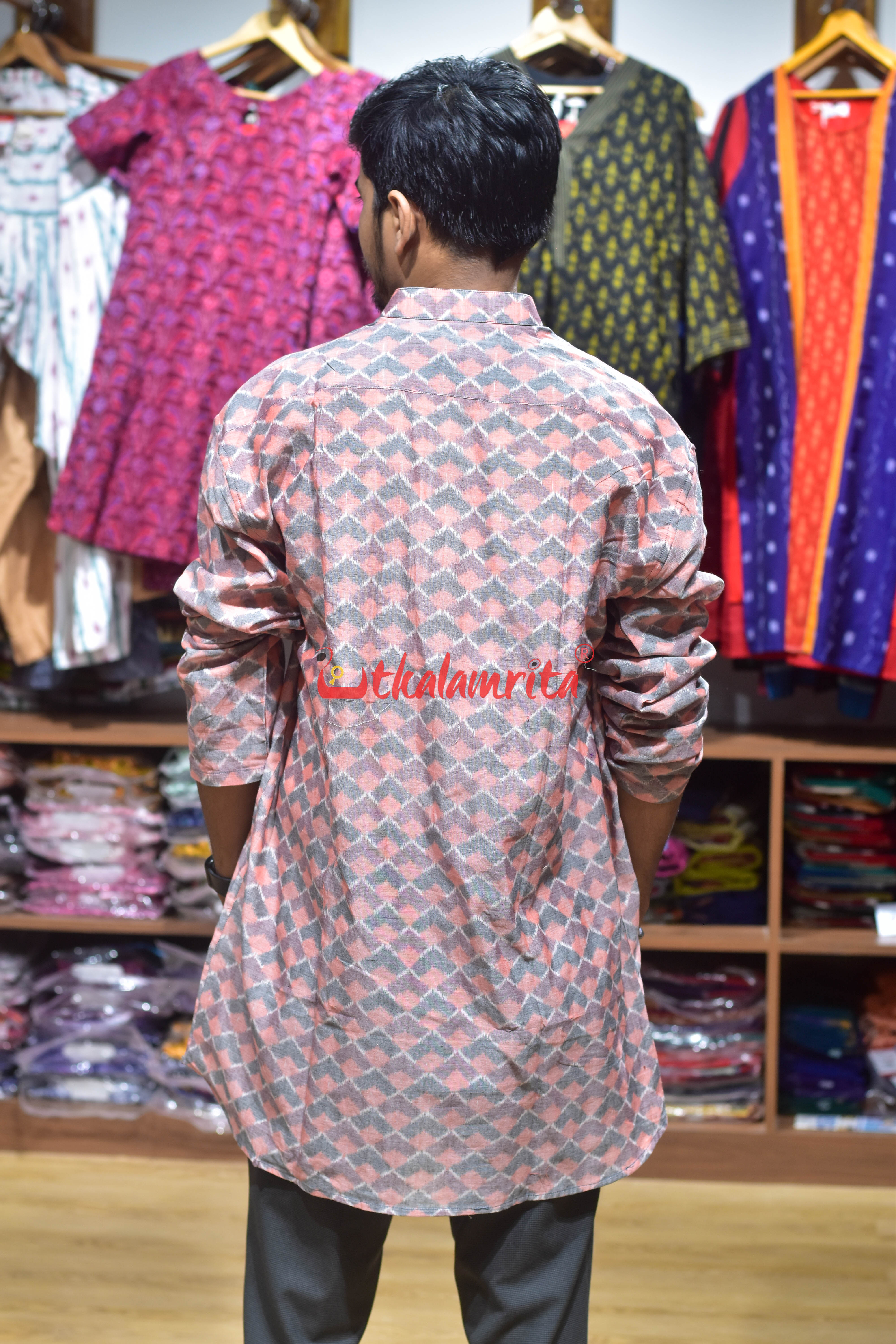 Pink Grey Pyramid (Men's Short Kurta)