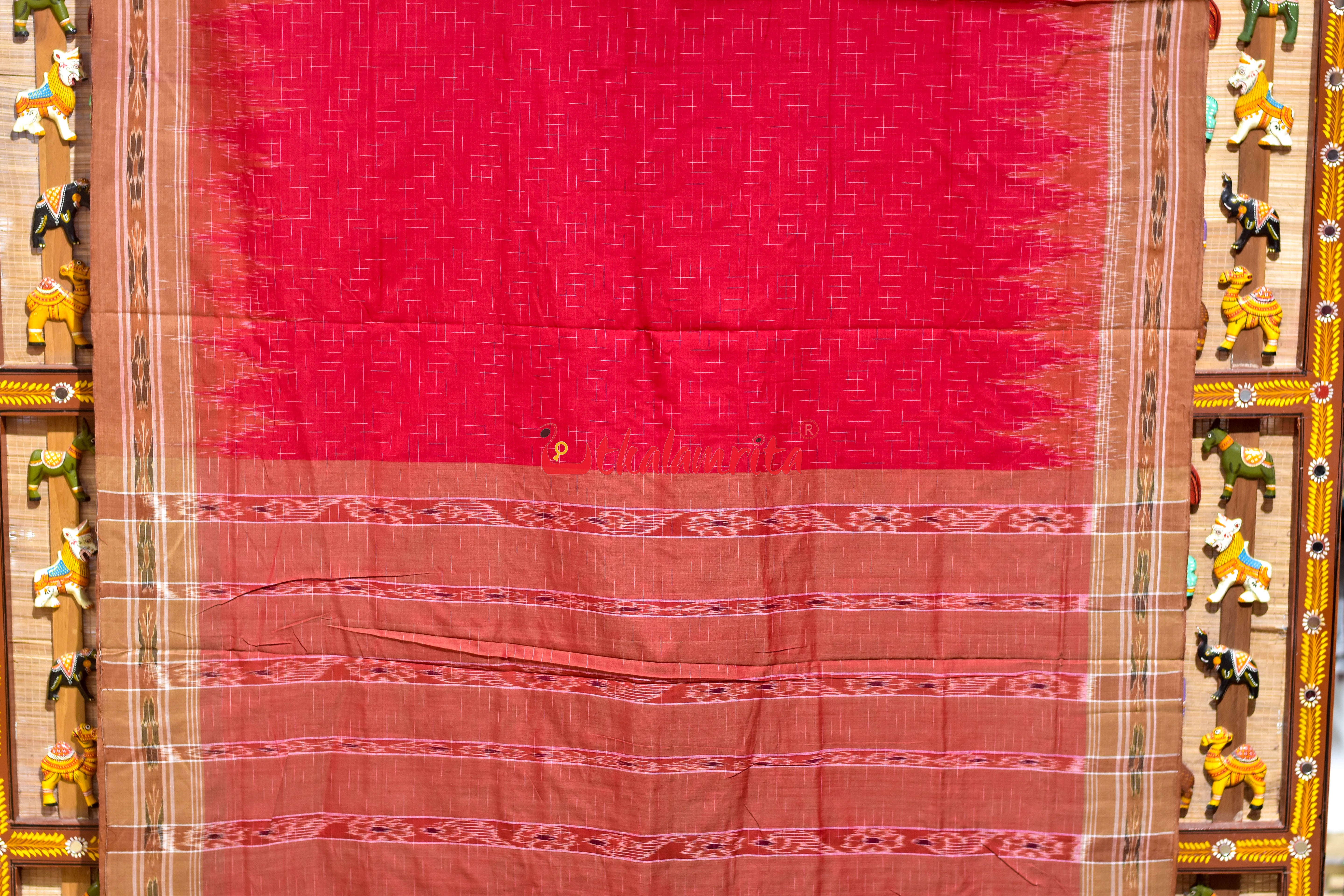 Red Brown Jharana Cotton Saree