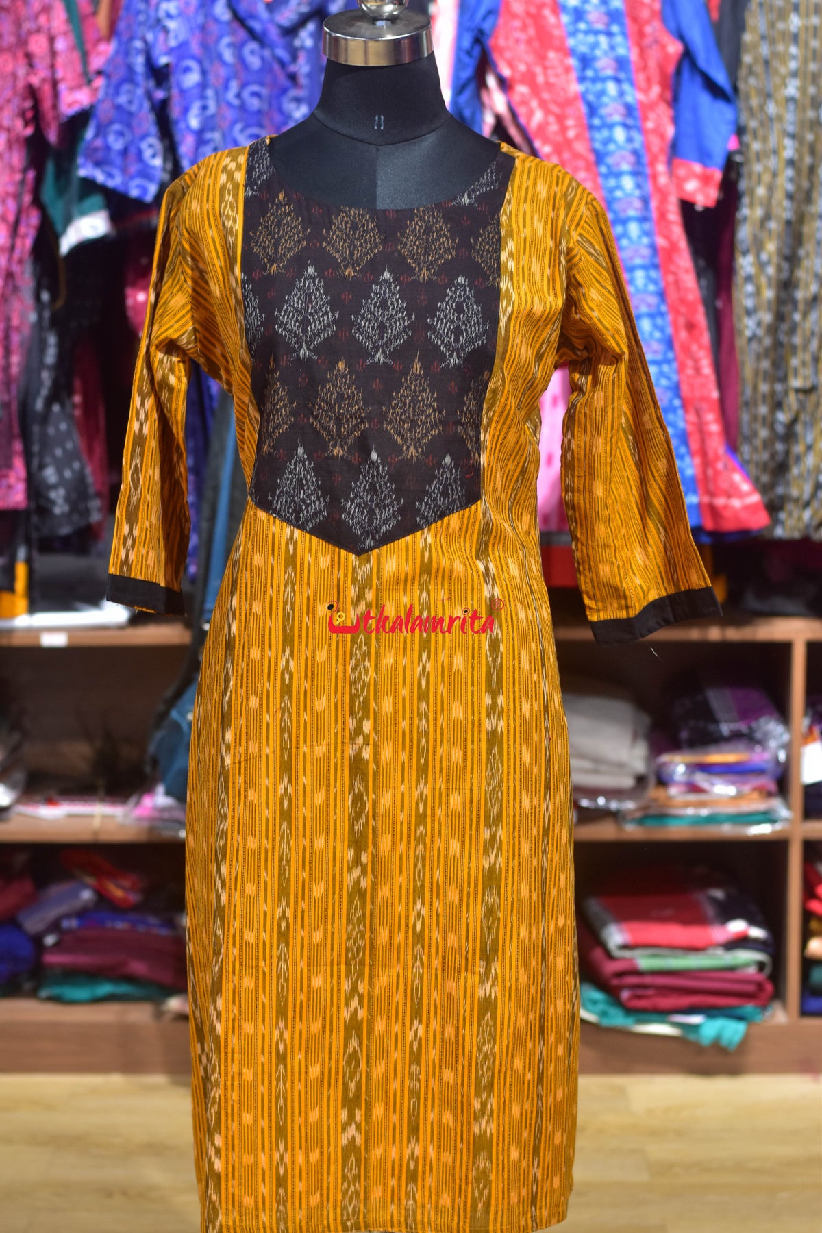 Mustard Hues Black Gacha Design (Ladies' Kurti)