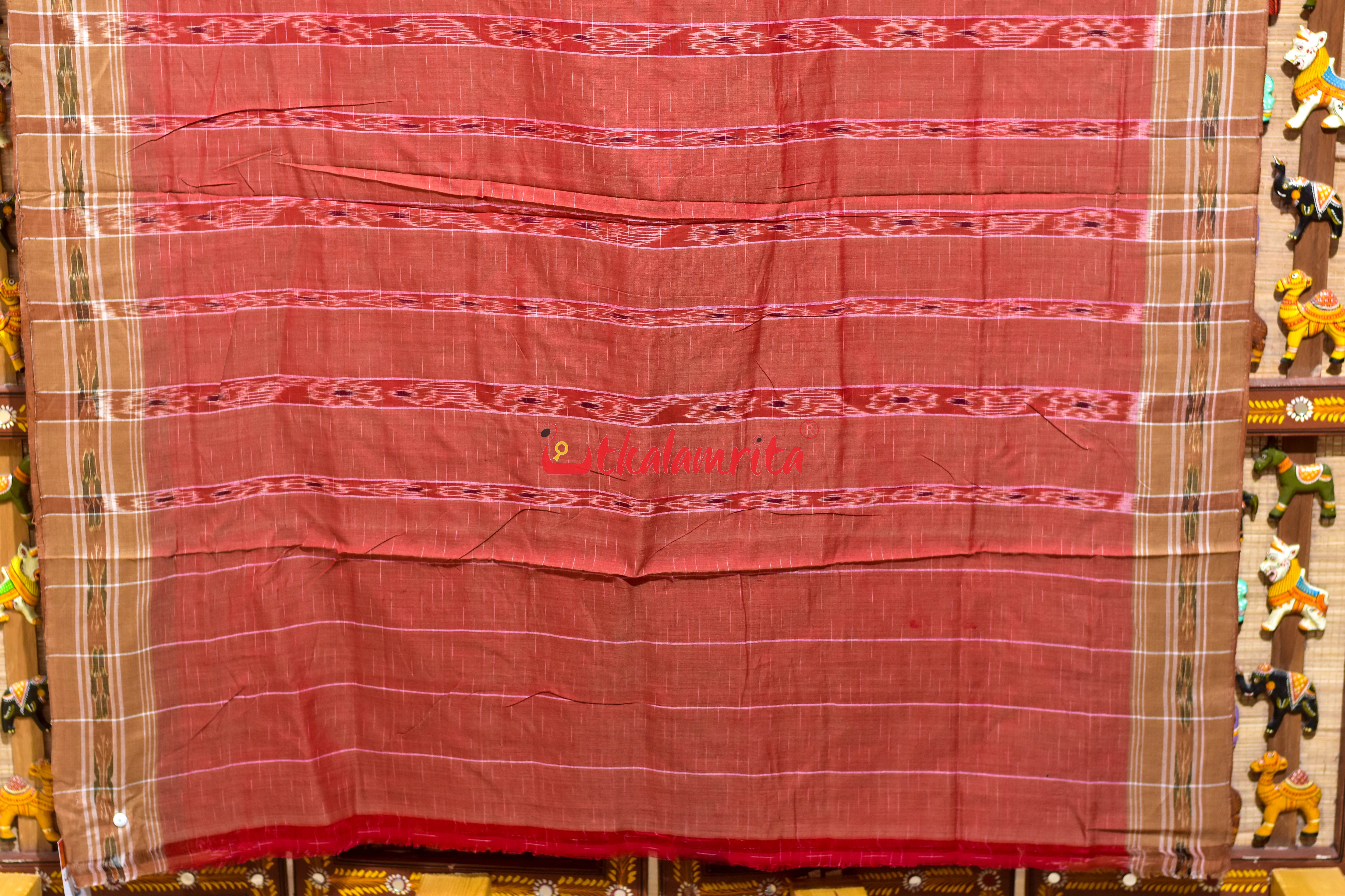 Red Brown Jharana Cotton Saree