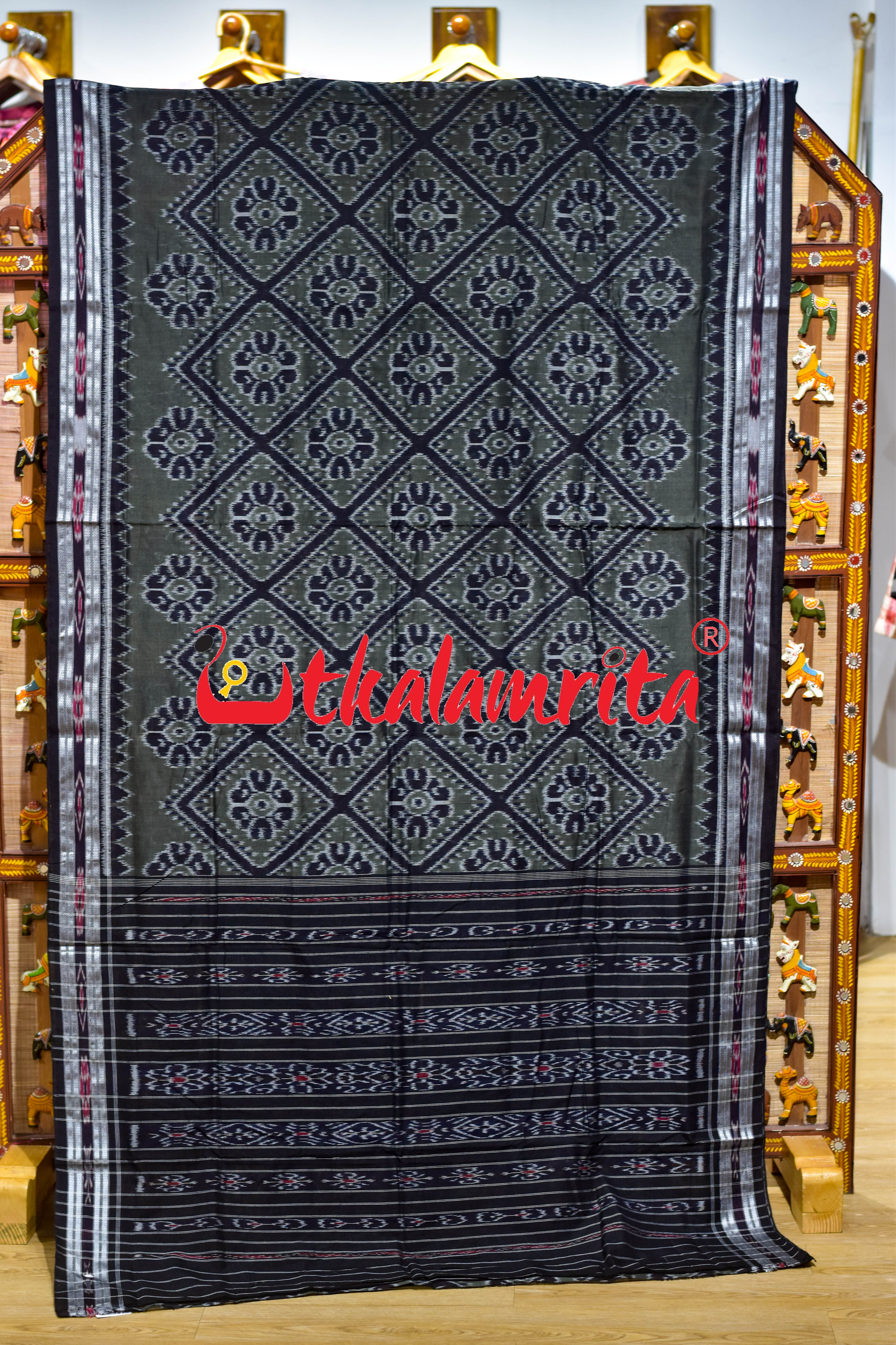 Olive Black Bada Phula Khandua Cotton Saree