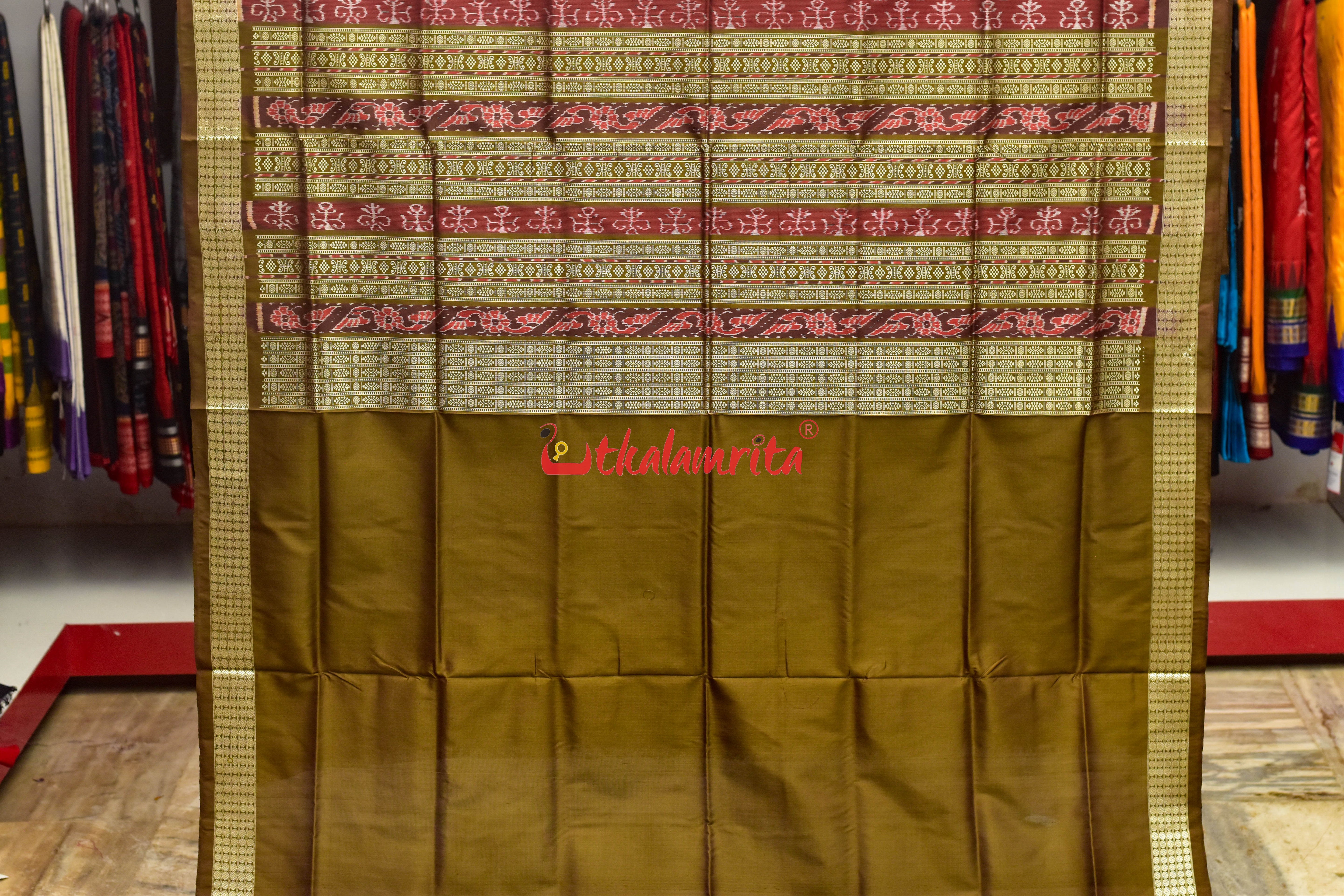 Box Bomkai Peach Janhiphuliya Bomkai Silk Saree