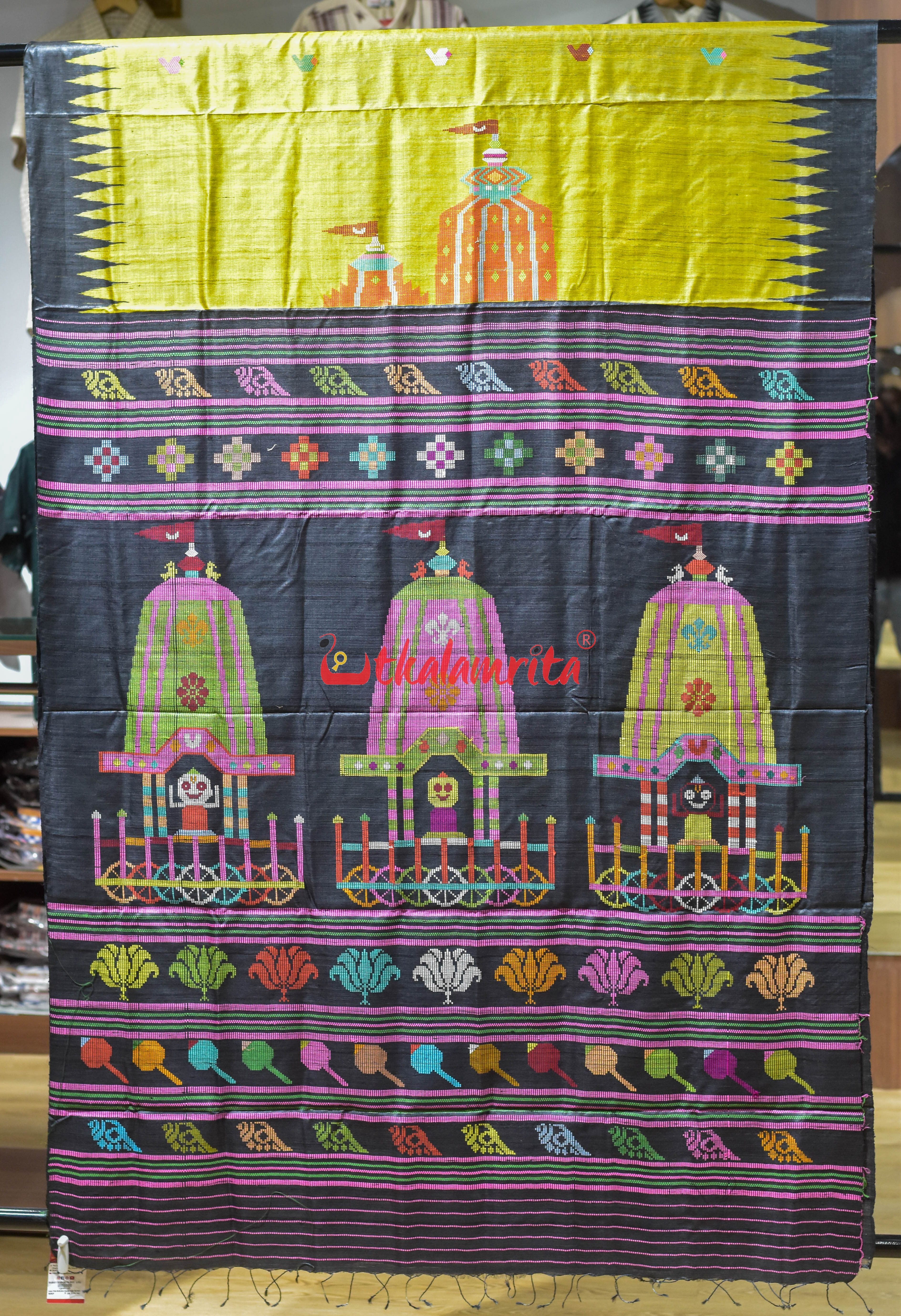 Lemon Yellow Ratha Jatra Gopalpur Tussar Silk Saree