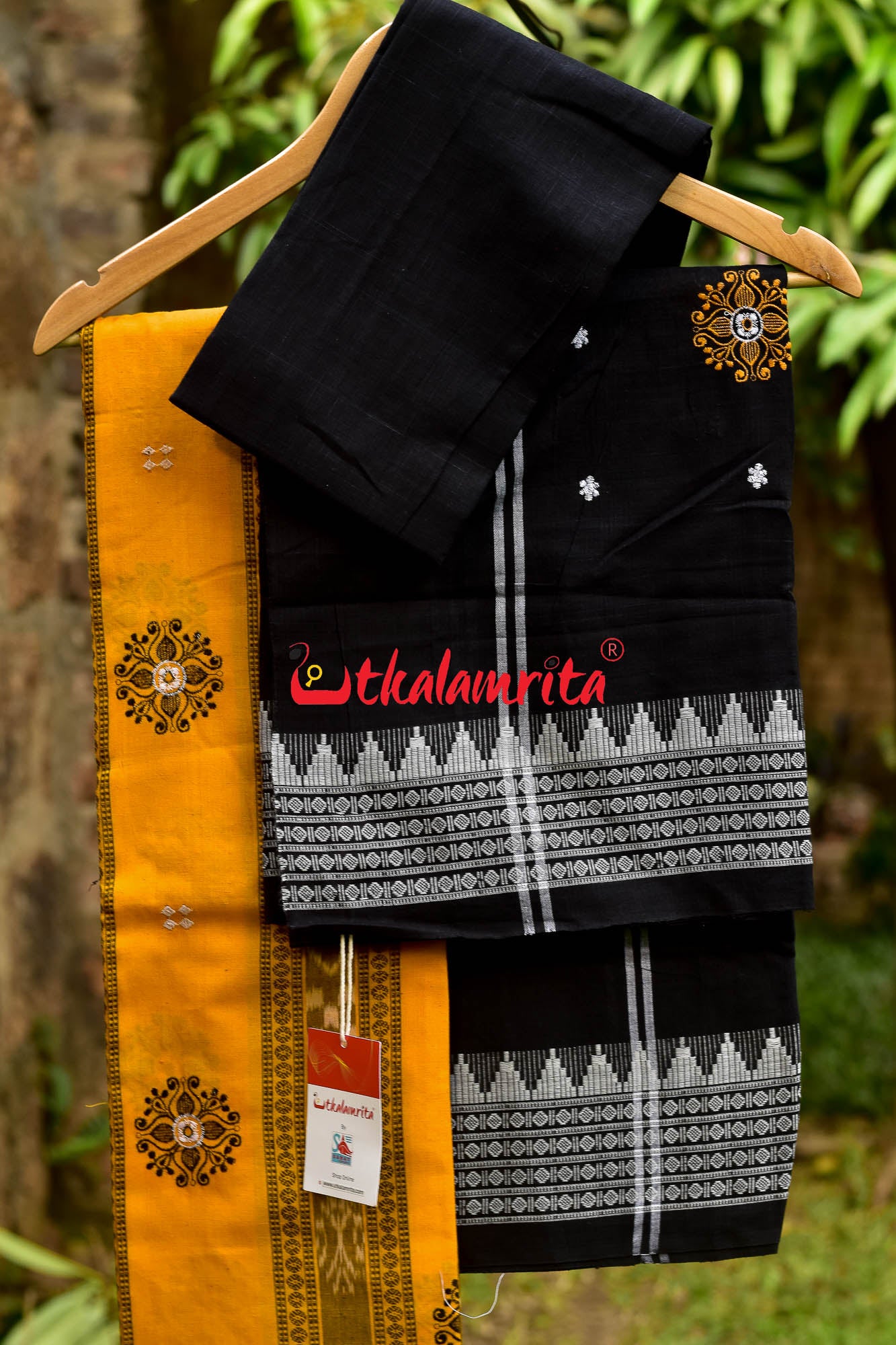 Yellow Black Phula Bomkai Dress Set