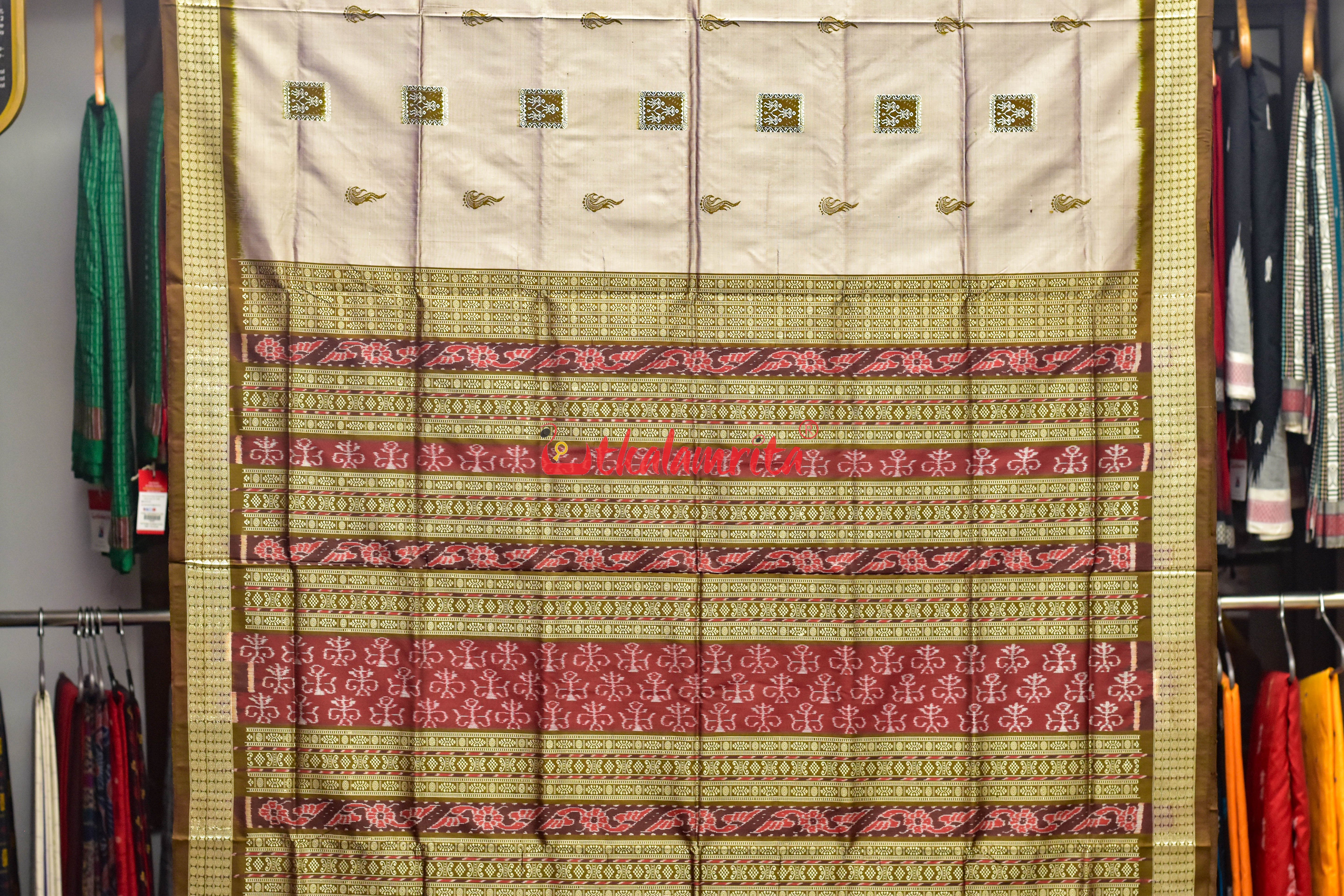 Box Bomkai Peach Janhiphuliya Bomkai Silk Saree