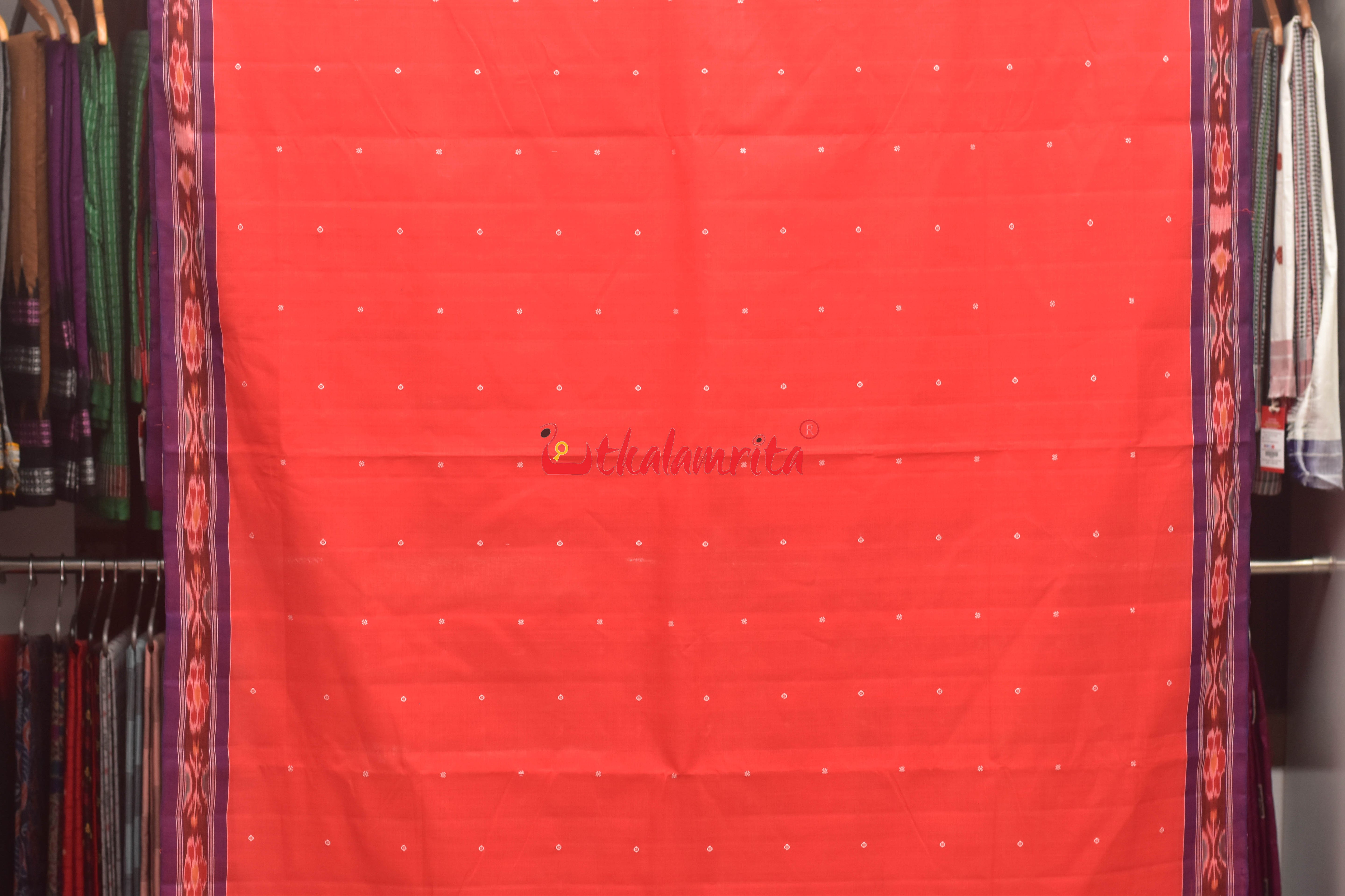 Tomato Red Pittala Single Cotton Saree