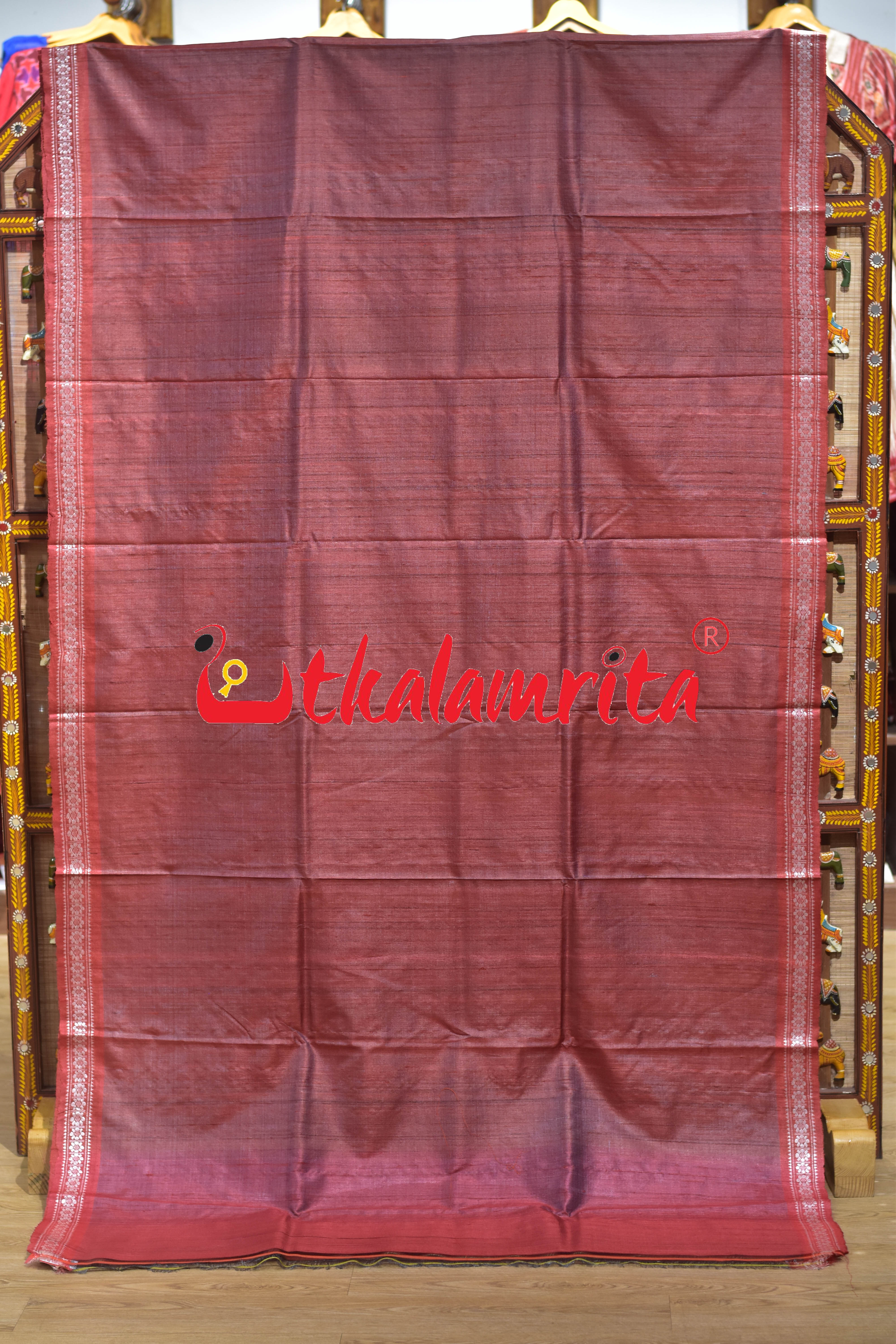 Maroon Double Anchal Jala Phoda Gopalpur Tussar Saree