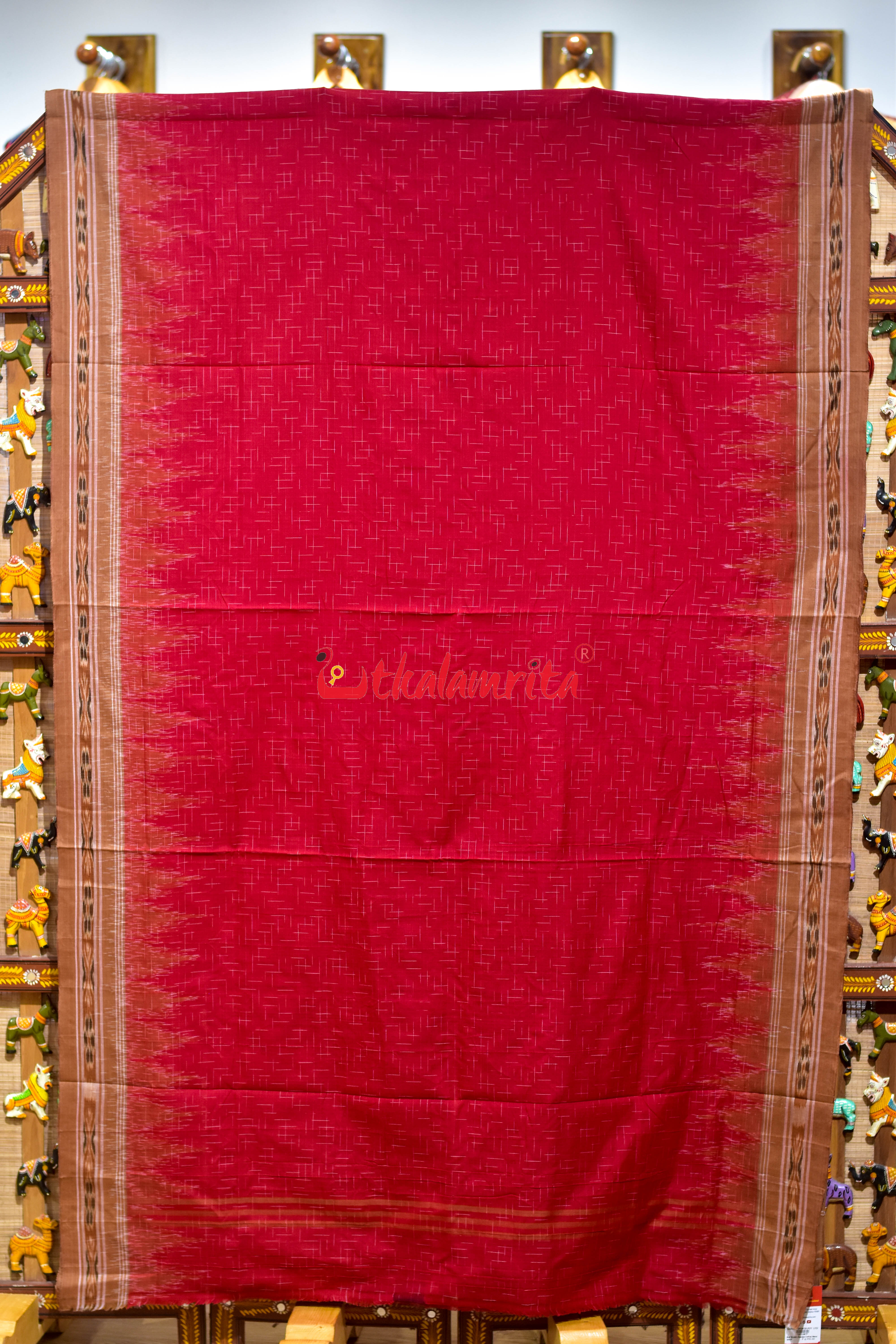 Red Brown Jharana Cotton Saree